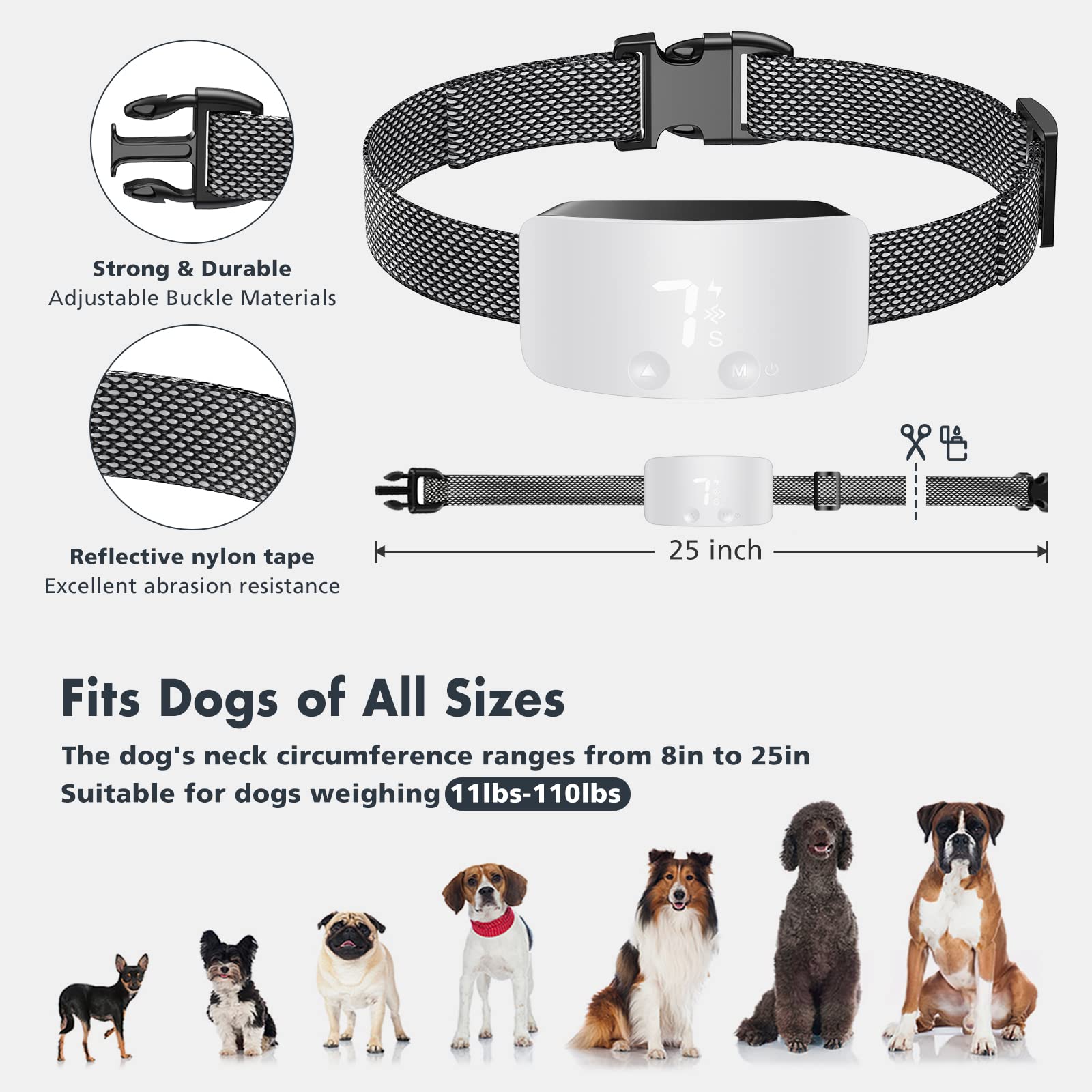 Nbju Bark Collar For Dogs,Rechargeable Anti Barking Training Collar With 7 Adjustable Sensitivity And Intensity Beep Vibration For Small Medium Large Dogs (White)