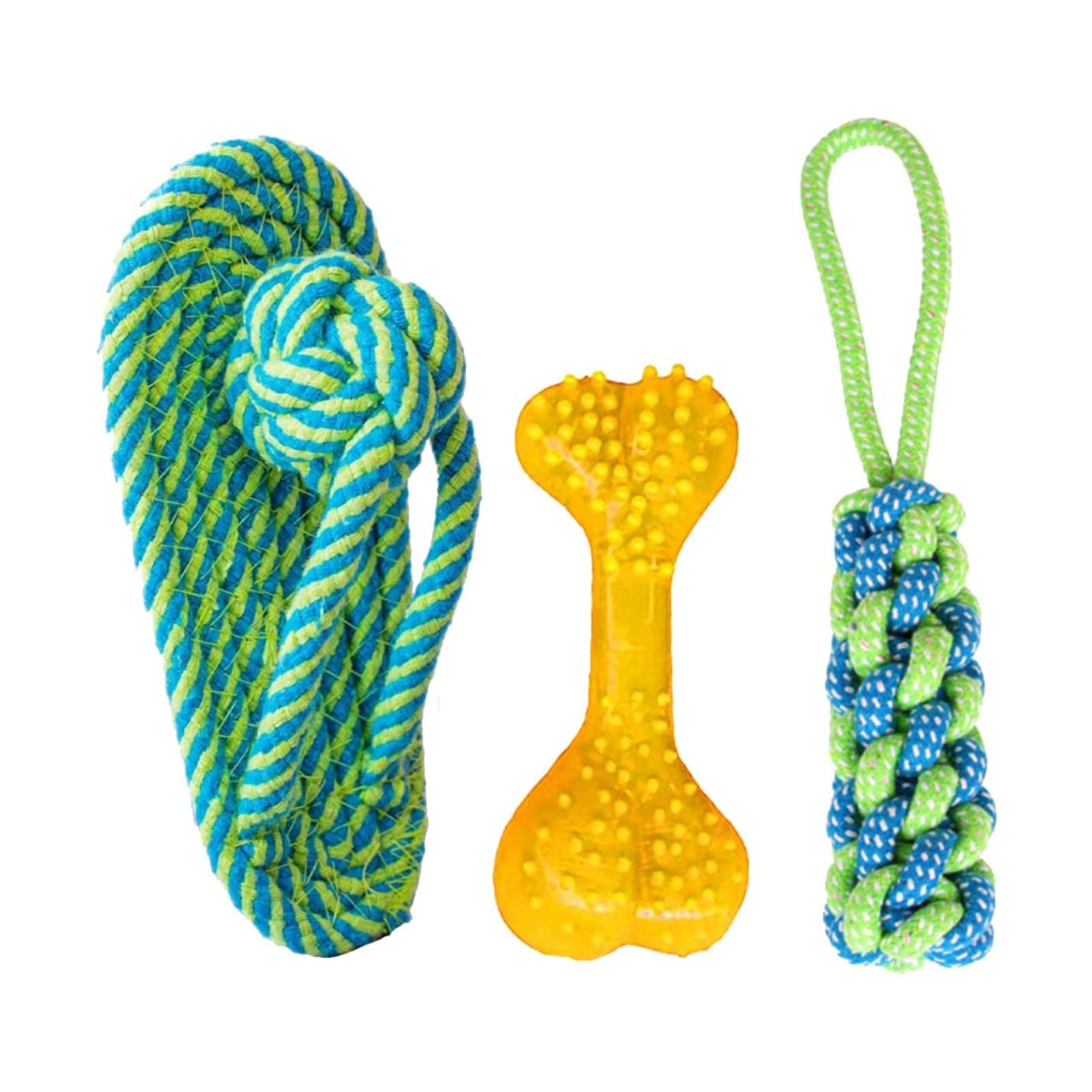 Kittupet Dog Rope Toy, Interactive Pet Chew Toys Set, Washable Braided Teeth Cleaning Chew Rubber Bones For Small, Medium And La
