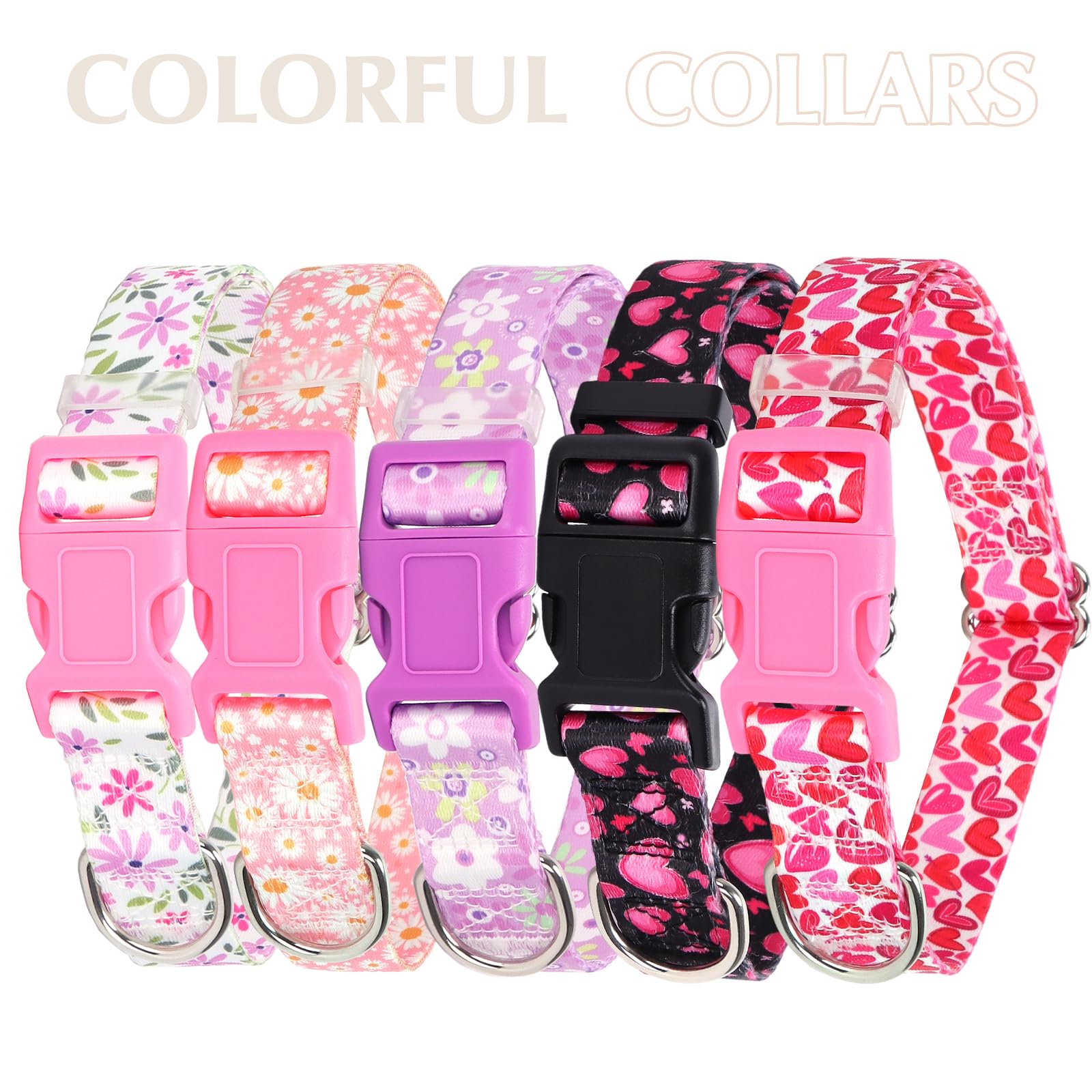 Dog Collar For Medium Dogs With Love Hearts, Pink Girl Boy Dog Collar Adjustable Comfy Wedding Dog Collar With Safety Buckle For