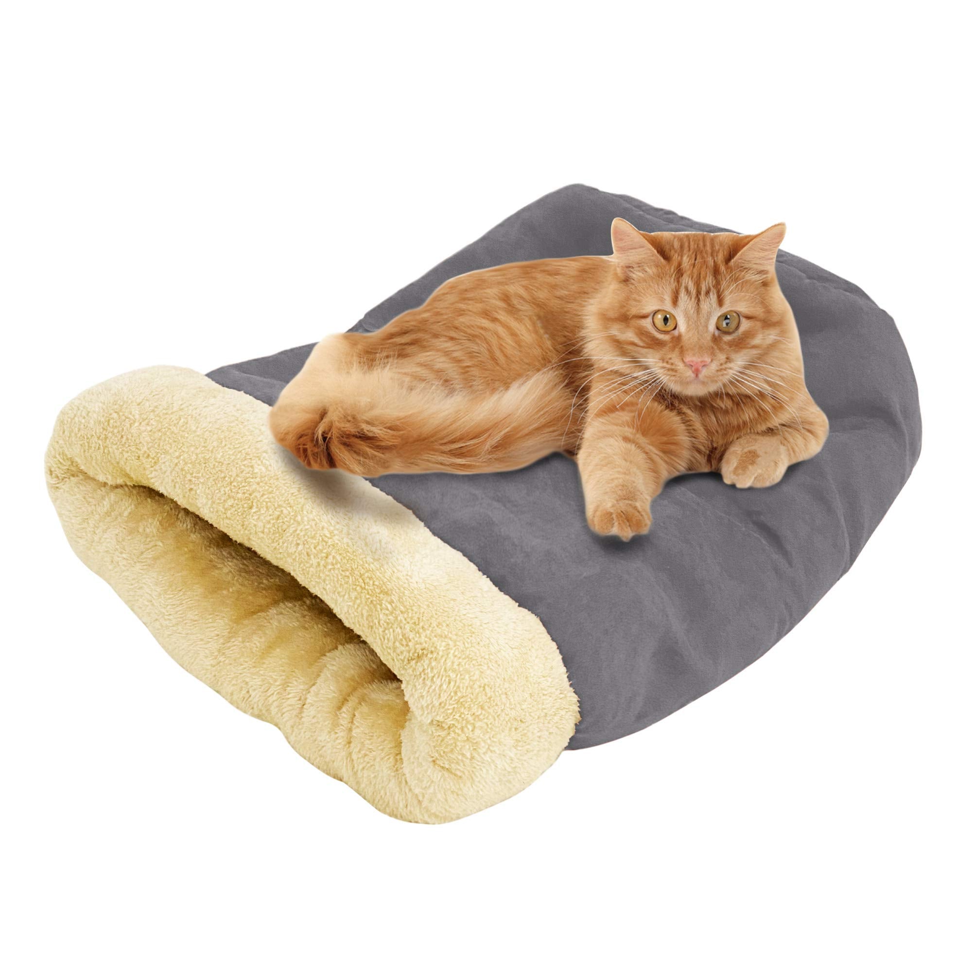 Goopaws 4 In 1 Self Warming Burrow Cat Bed, Pet Hideway Sleeping Cuddle Cave (Gray)