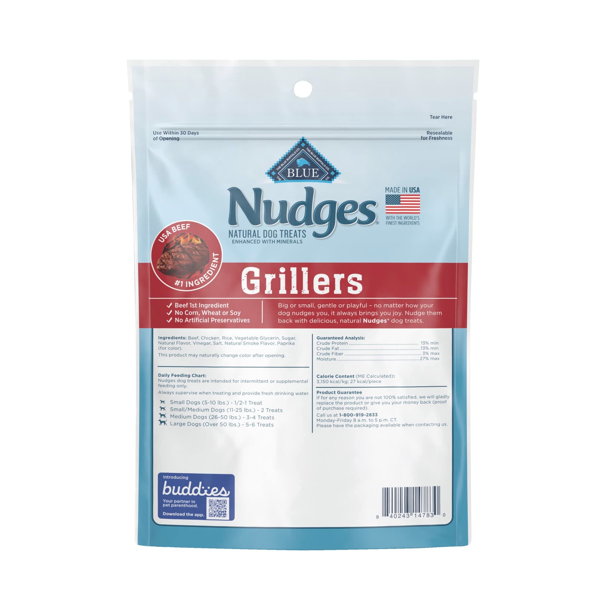 Blue Buffalo Nudges Grillers Natural Dog Treats, Made in the USA with Real Steak, 5-oz Bag