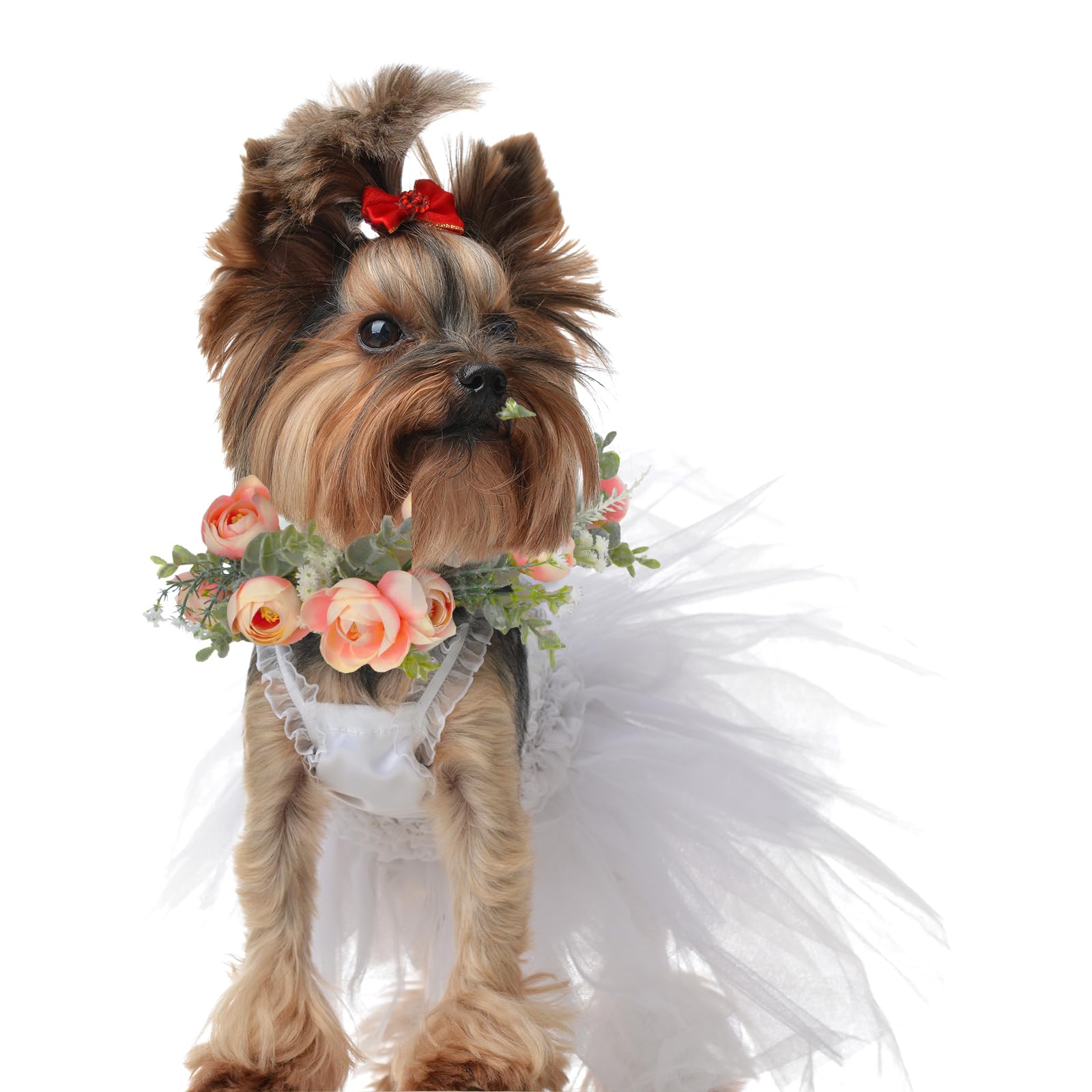 Honoson Dog Wedding Flower Collar Dog Pink Floral Attire Wreath Bow For Female Pets Cats Dog Valentine'S Day Party Photo Props(Pink, Fresh, Large)