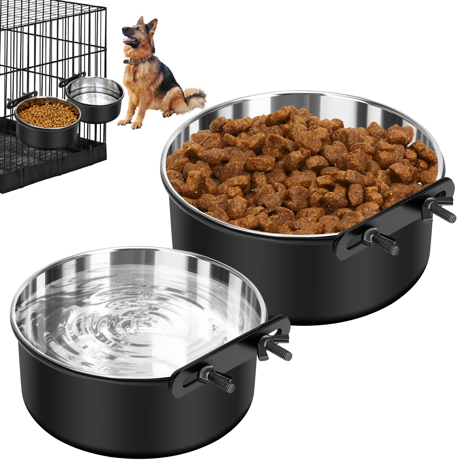 Dog Crate Water Bowl No Spill, 2 Pack Dog Crate Bowls Hanging, Kennel Water Food Bowls Mountable, Pet Cage Accessories Feeder Di