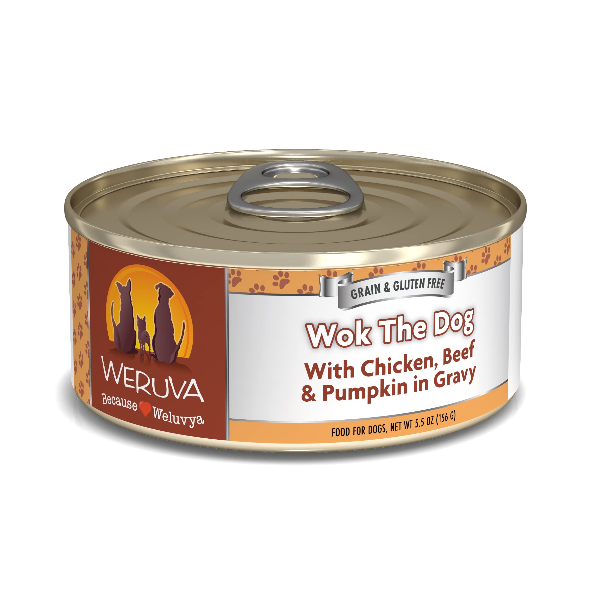Weruva Classic Dog Food, Wok The Dog with Chicken, Beef & Pumpkin in Gravy, 5.5oz Can (Pack of 24), Brown
