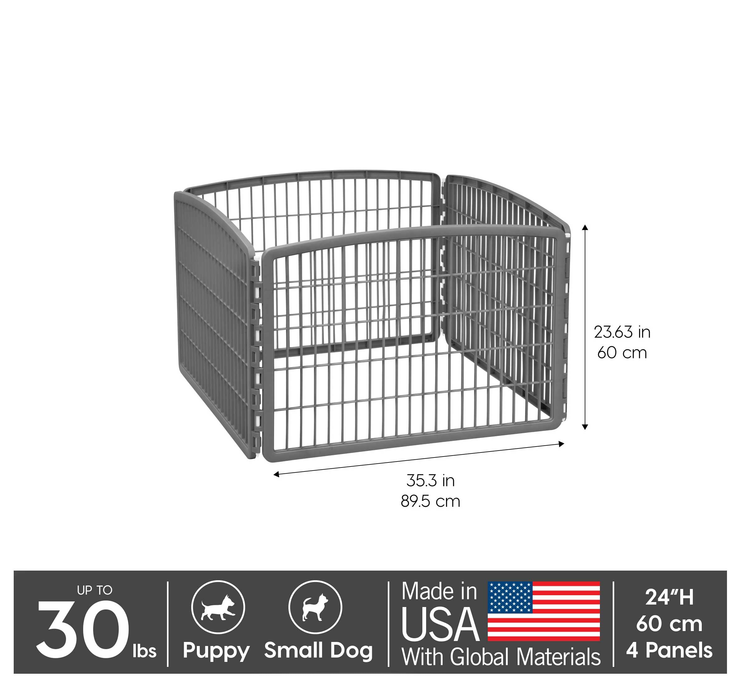 IRIS USA Dog Playpen, 4-Panel 24 Pet Playpen, Puppy Playpen, Indoor/Outdoor Dog Pen, 35 x 35 x 24, Foldable, Customizable, Dark
