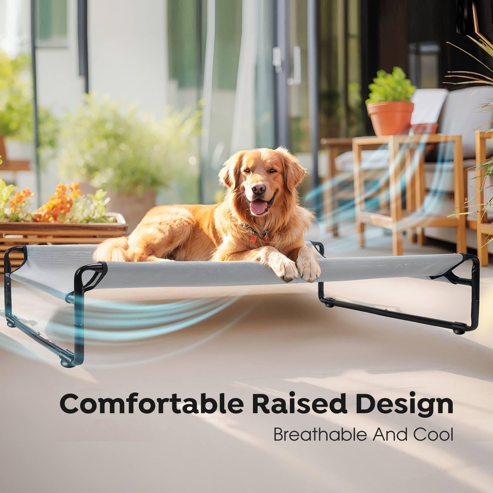Veehoo Original Cooling Elevated Dog Bed, Outdoor Raised Dog Cots Bed For Large Dogs, Portable Standing Pet Bed With Washable Breathable Mesh, No-Slip Feet For Indoor Outdoor, Large, Grey, Cwc2201