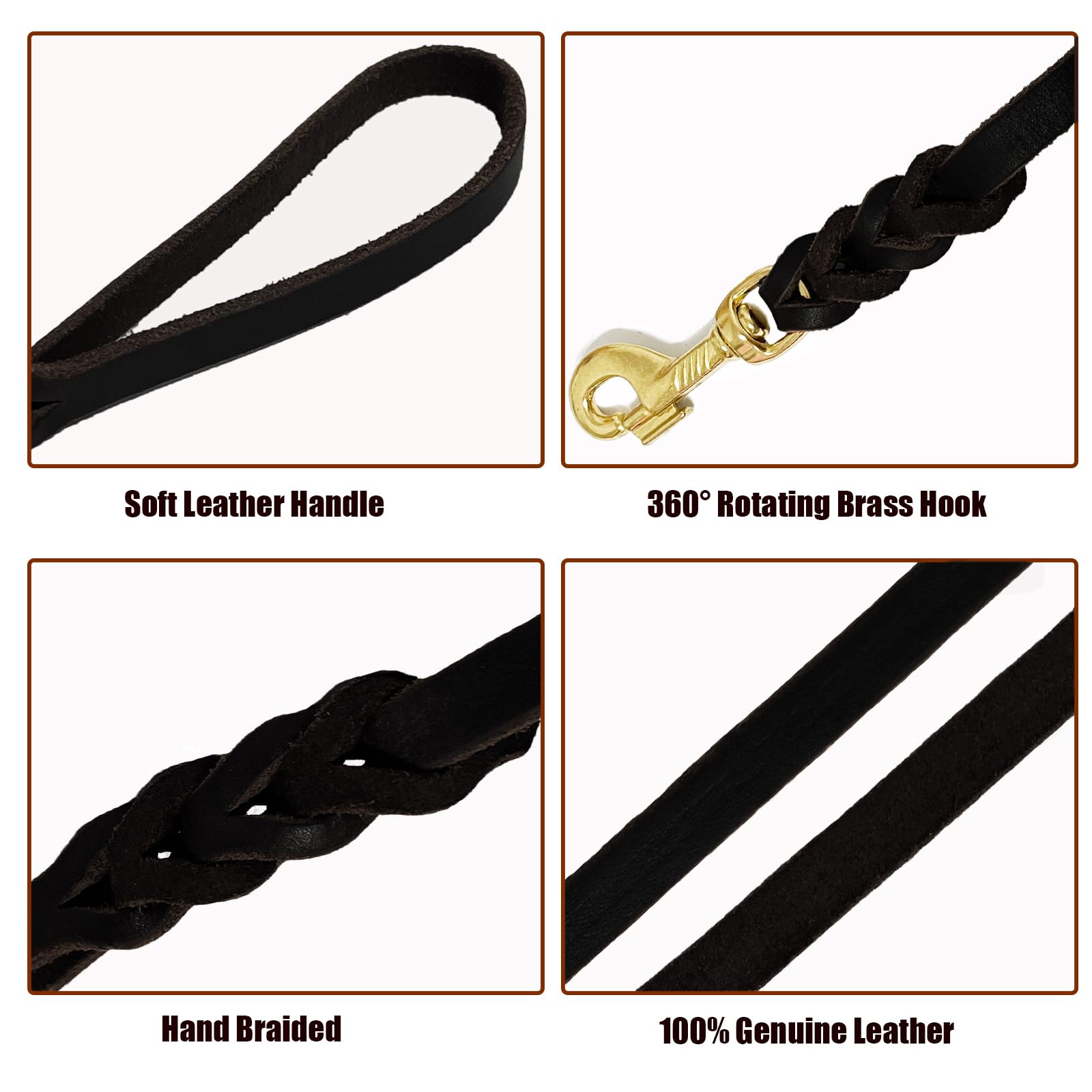 Lwbmg Long Leather Dog Leash 10Ft,Long Line Pet Leashes,Strong Sturdy Genuine Leather Braided Dog Lead, Soft And Comfortable Lea