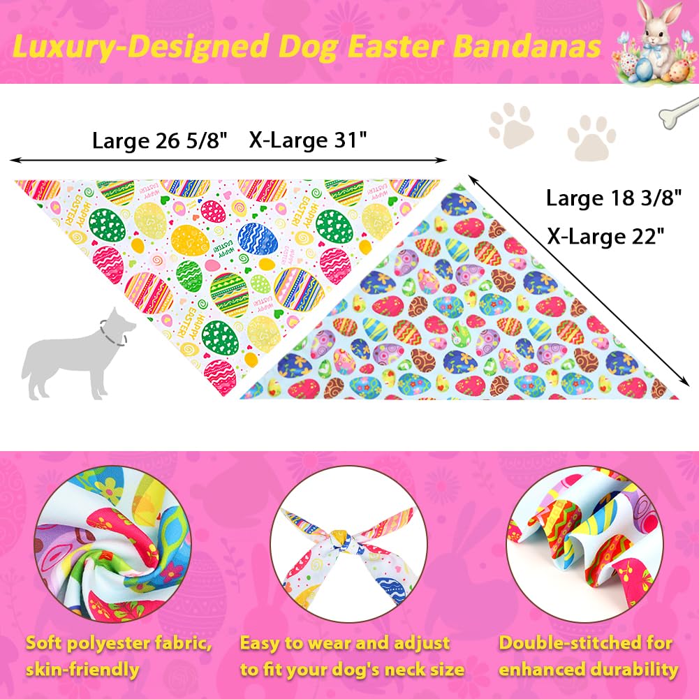 Szee Easter Dog Bandana, 2 Pack Reversible Dog Bandanas For Dog Easter Outfits, Dog Apparel & Accessories, Triangle Easter Dog S