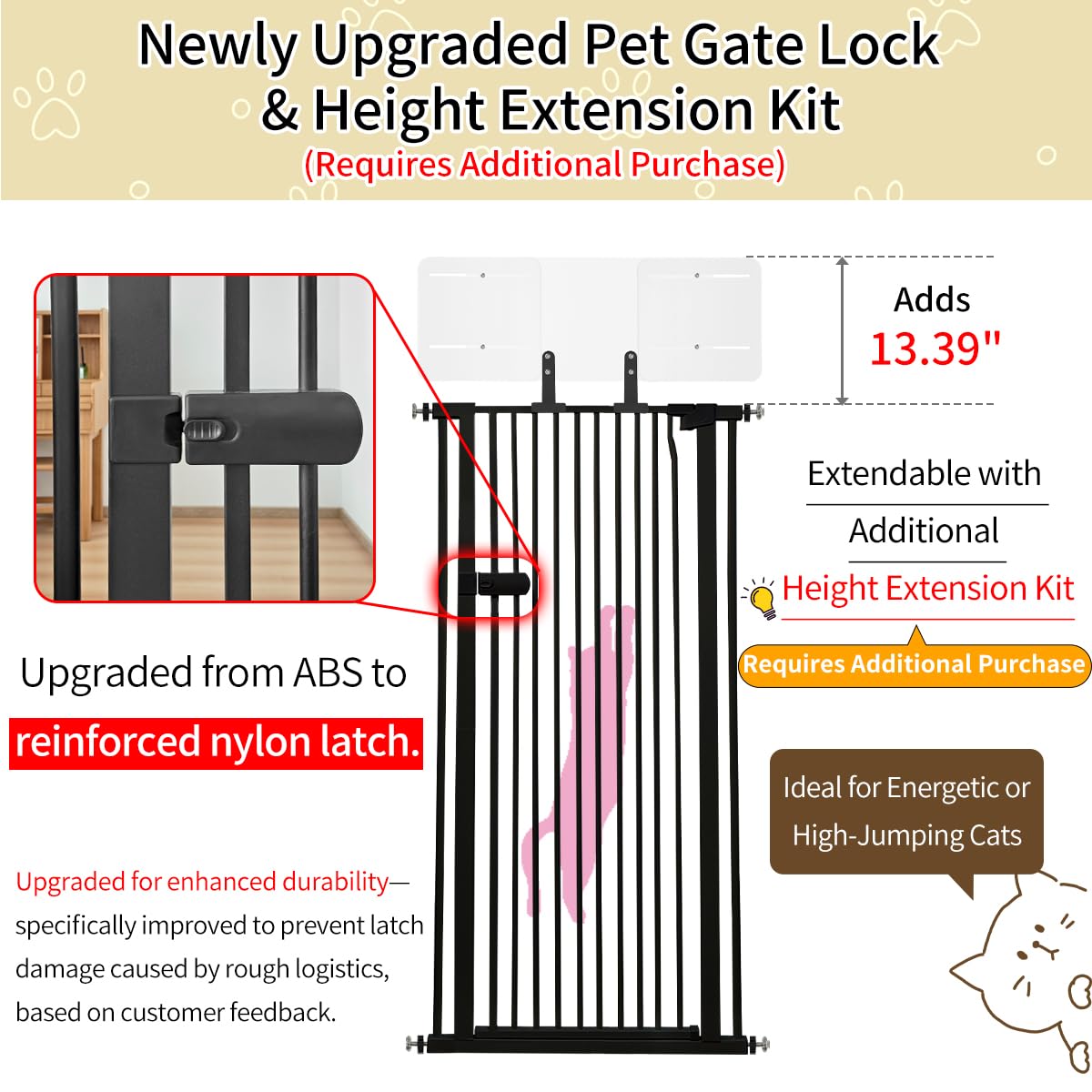 Lumizone Extra Tall Cat Gate 55.12 High Pressure Mounted Extra Wide 2025 New (17 Sizes) 1.37 Gap No Drilling Auto-Close One-Hand