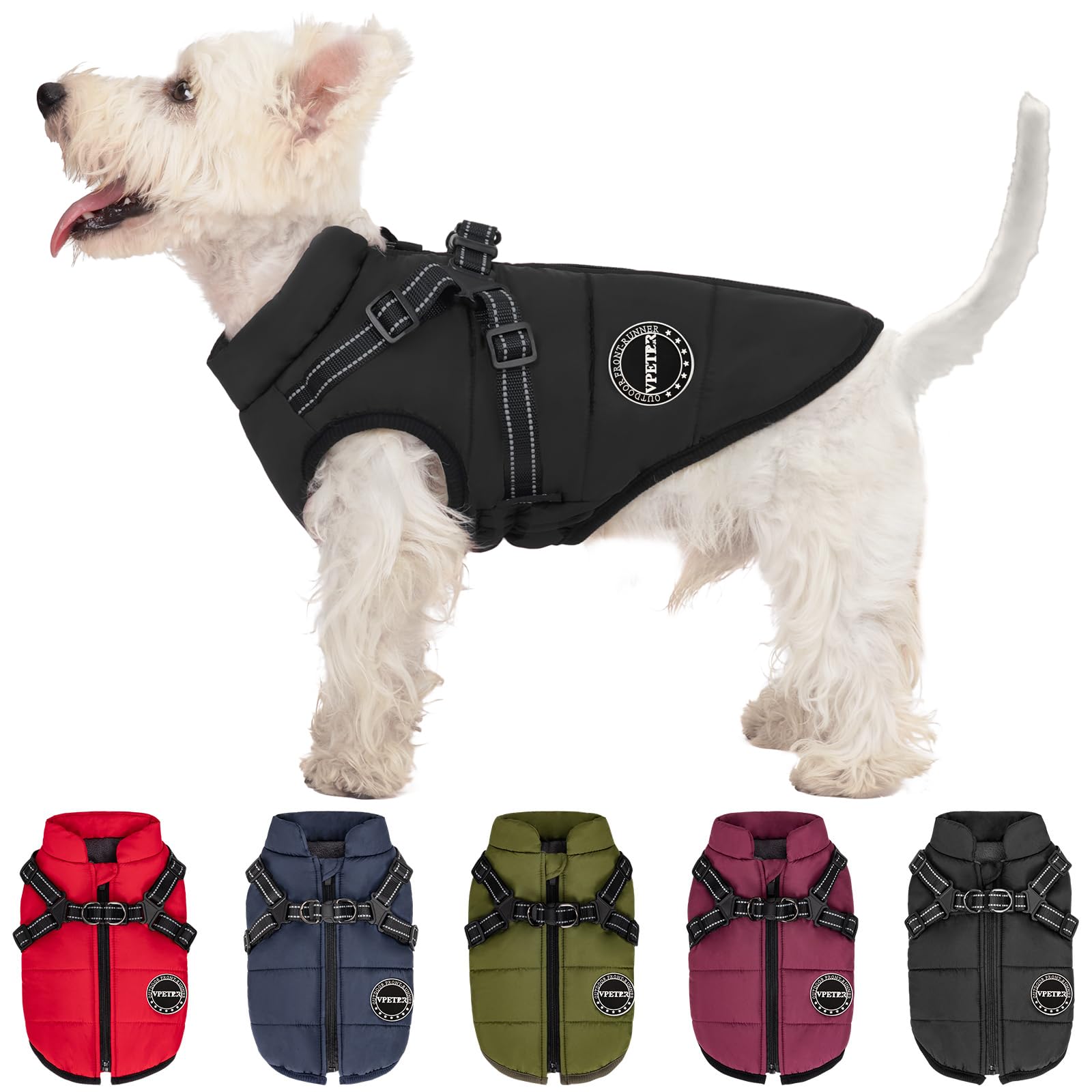V.Pet Warm Winter Coat - Padded Fleece Dog Jacket With Built-In Harness, Waterproof, Windproof, Reflective Cozy Snow Pet Coat Wi