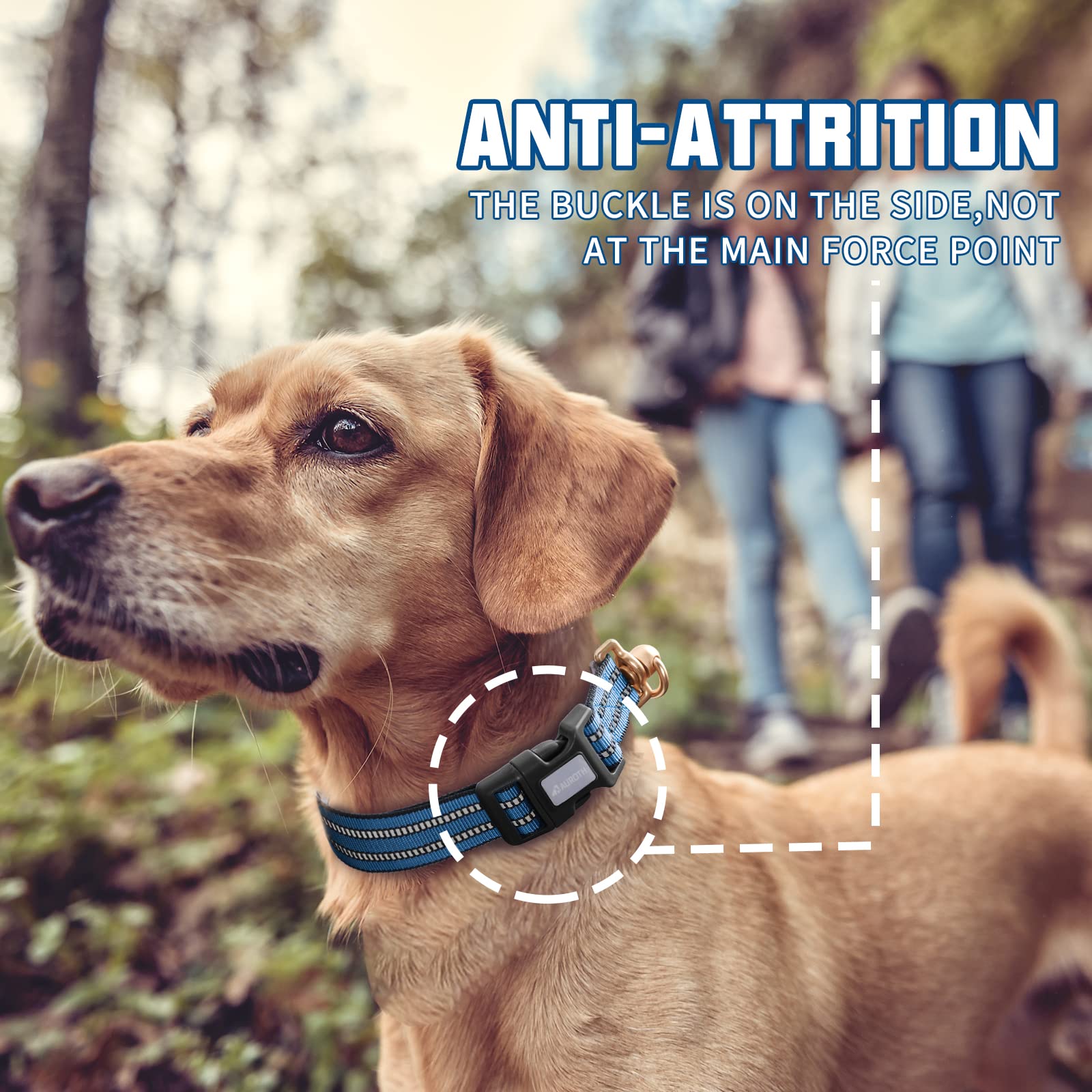 Auroth Dog Collar For Medium Large Dogs, Reflective Dog Collar, Soft Nylon Adjustable Dog Collars With Heavy Duty Metal D Ring Tangle Free (Medium:12'-19.6', Dark Blue)