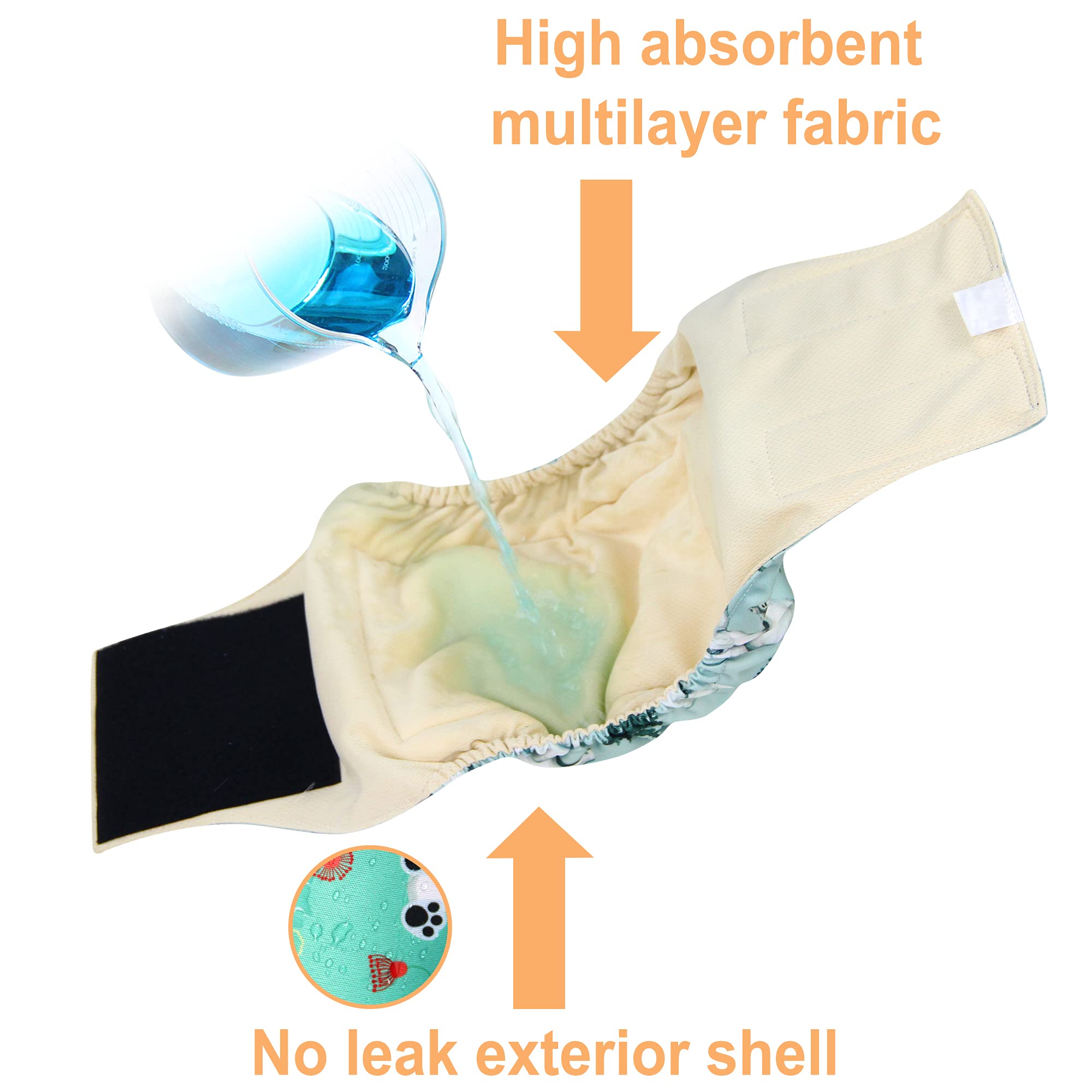 Langsprit Male Belly Bands for Dogs (Pack of 3) - High Absorbing Dog Wraps Male Washable - Reusable Male Dog Diapers (Fox,cat,Po