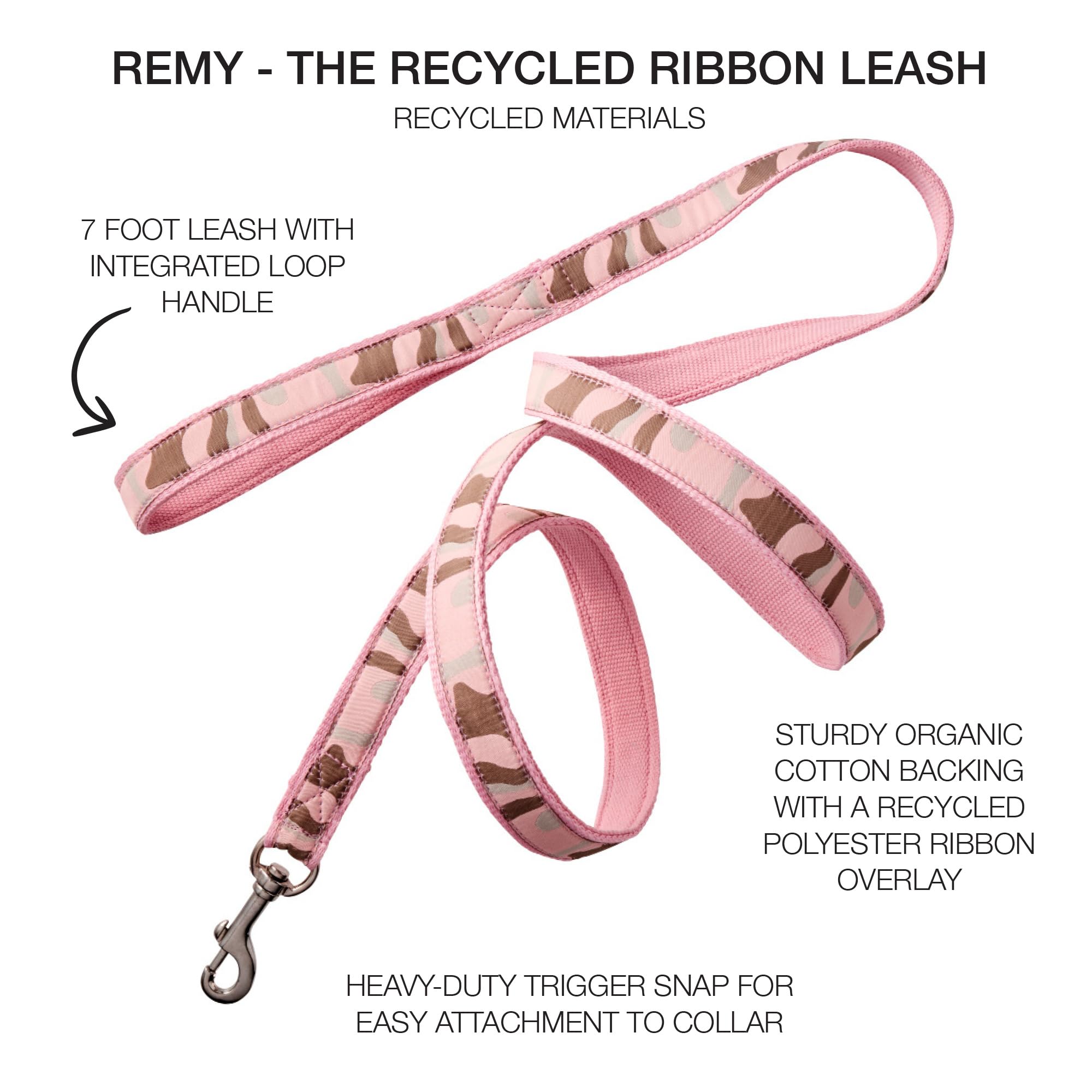 Pet Passion Recycled Ribbon Dog Leash 7 Ft. For All Pet Breeds, Camo-Pink, One Size