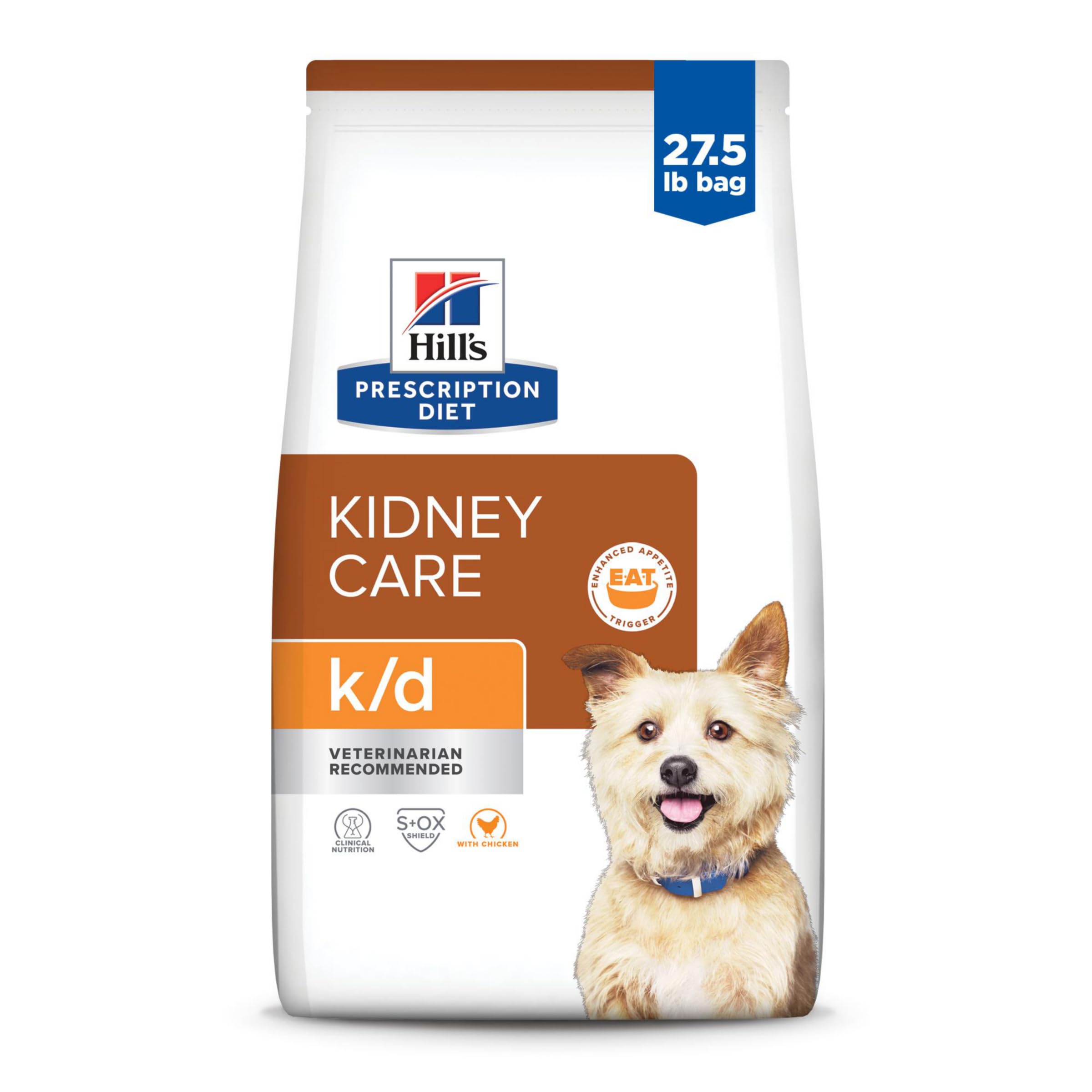 Hills Prescription Diet k/d Kidney Care with Chicken Dry Dog Food, Veterinary Diet, 27.5 lb. Bag