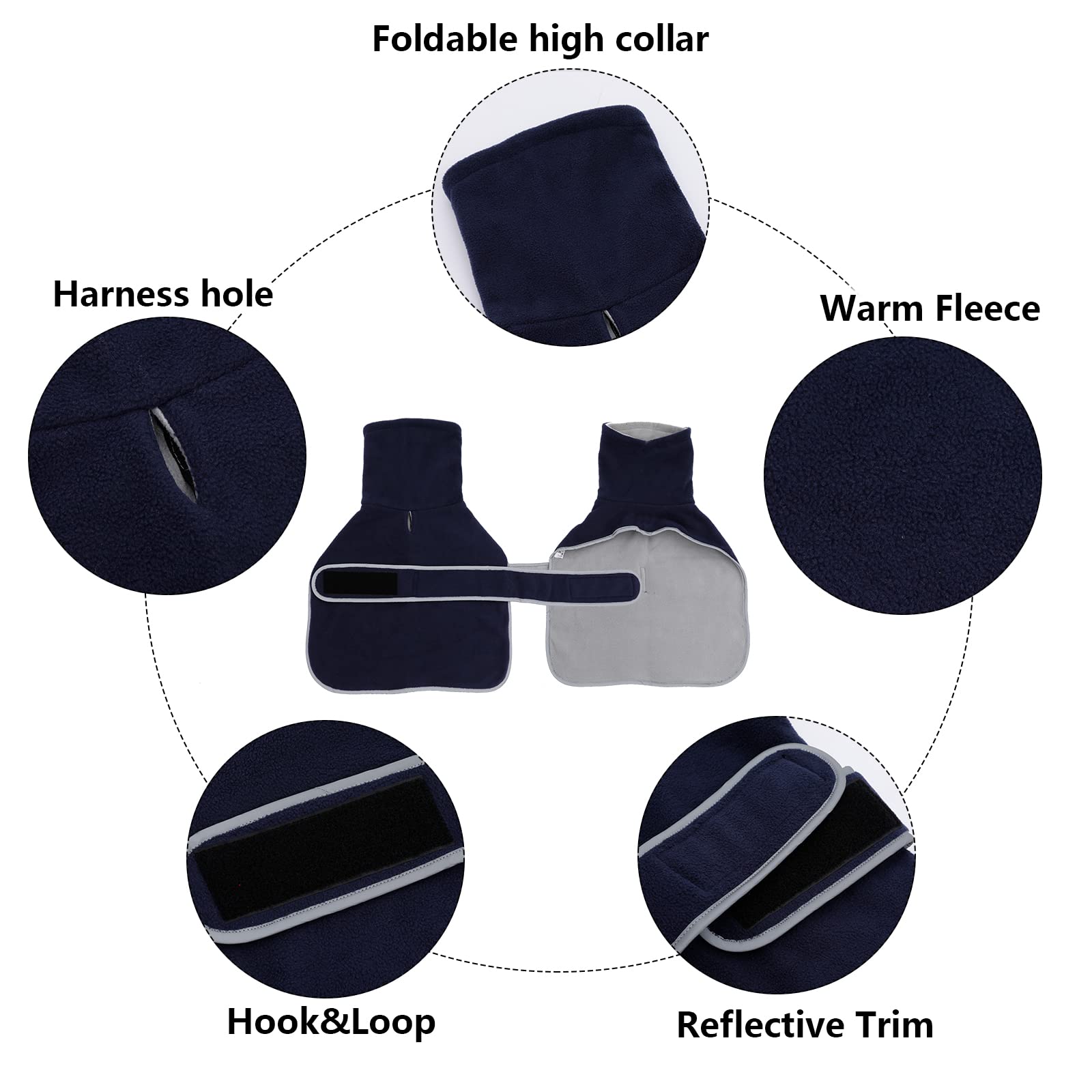 Dog Jacket, Dog Coat Perfect For Dachshunds, Dog Winter Coat With Padded Fleece Lining And High Collar, Dog Snowsuit With Adjustable Bands-Navy-M