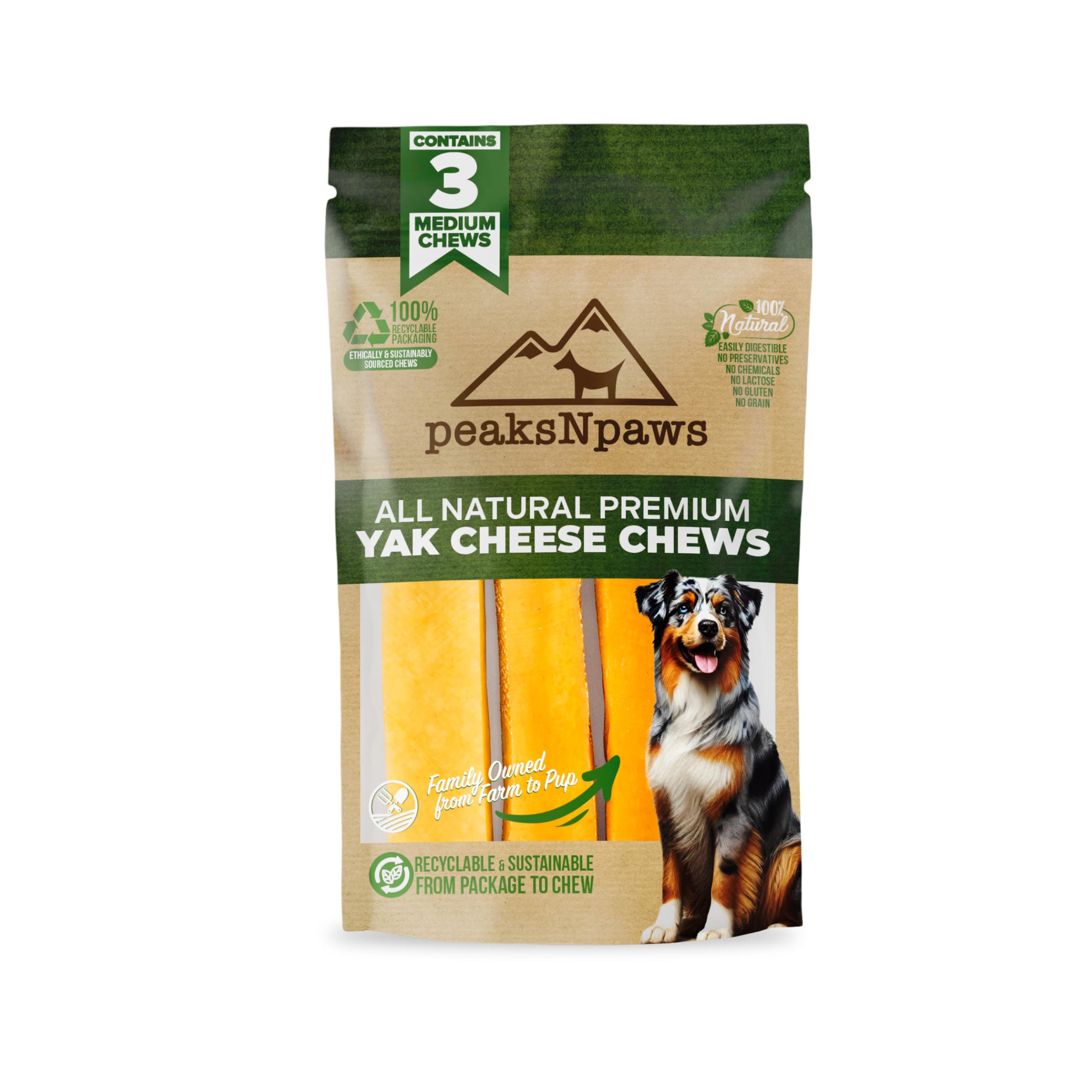 peaksNpaws Yak Cheese Himalayan Dog Chews, High Protein, Natural Dog Treats for Medium Dogs, Lactose Free Sticks for Aggressive 