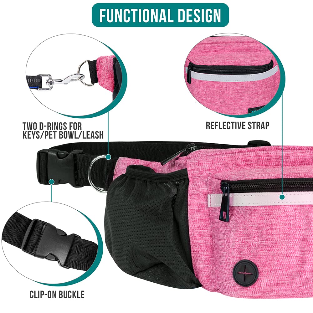 PetAmi Dog Fanny Pack, Treat Pouch for Dog Walking, Training, Built in Poop Bag Dispenser, Water Bottle Holder, Collapsible Bowl