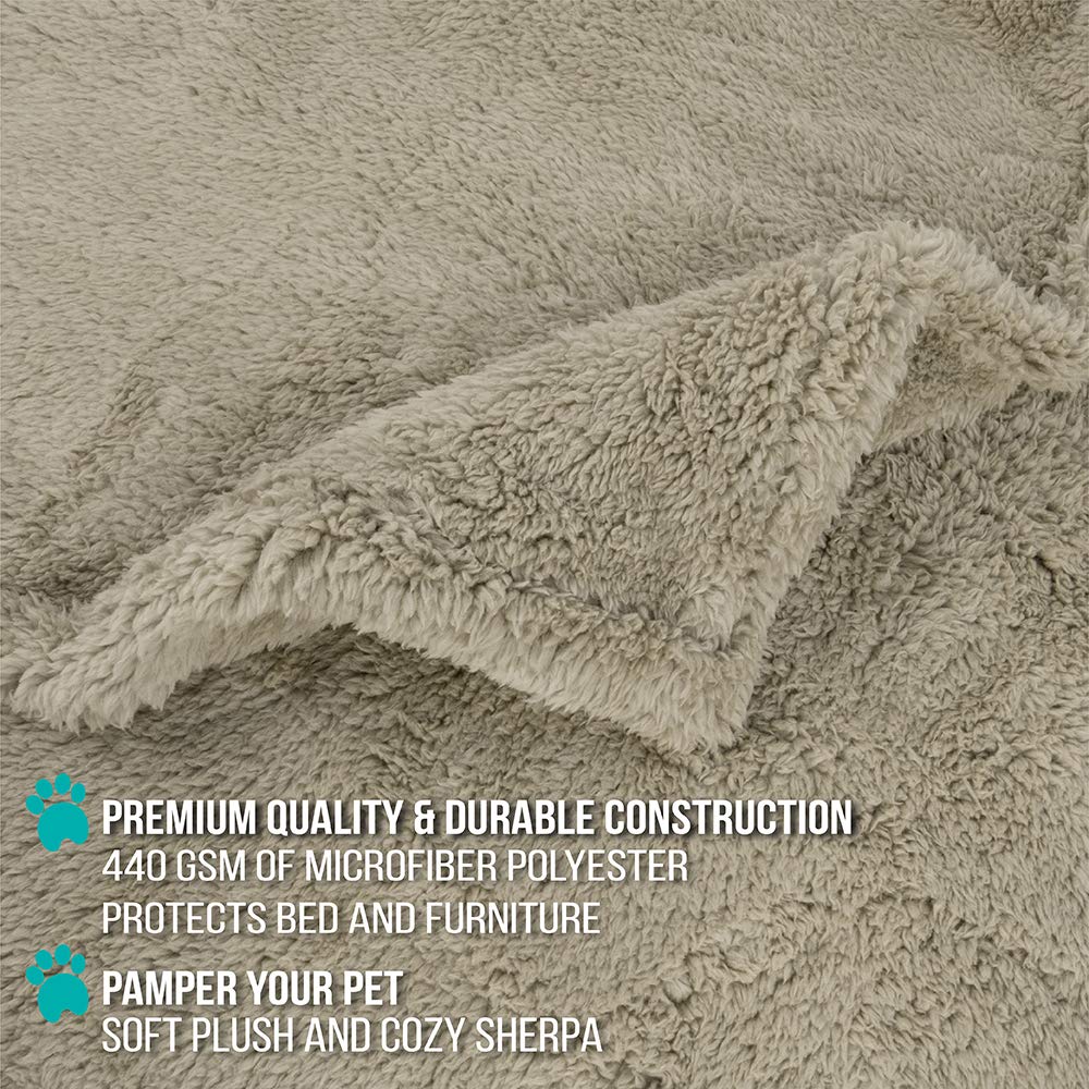 Petami Fluffy Waterproof Dog Blanket For Bed Large Dogs, Soft Warm Pet Sherpa Throw Pee Proof Couch Cover, Reversible Cat Blanket Sofa Crate Kennel Protector, Washable Mat Queen (Taupe Camel, 90X90)