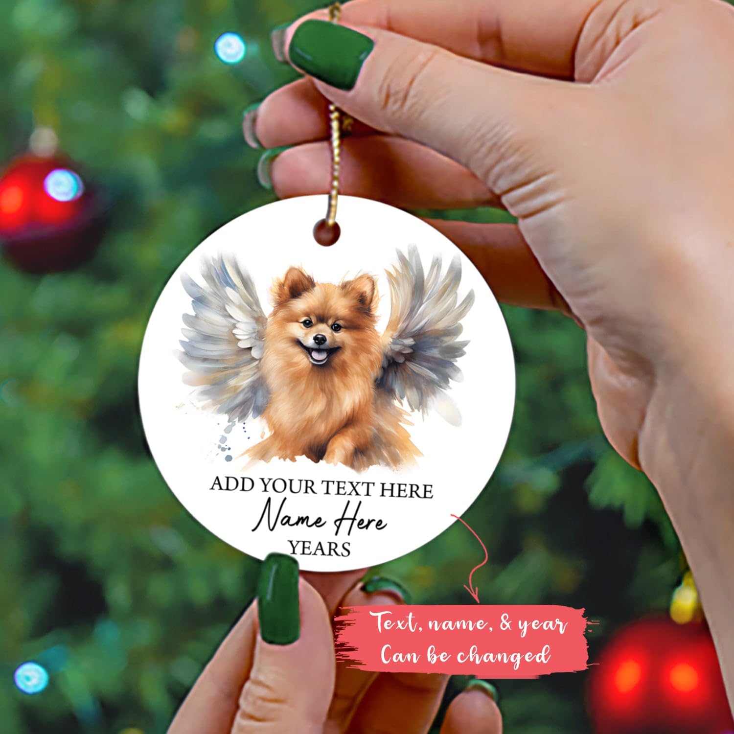 Personalized Pomeranian Dog Christmas Ornament, Pomeranian Dog Memorial Ornament, Pomeranian Dog With Angel Wings Christmas Tree Decor, Custom Text Name & Year, Loss Of Pet Dog Sympathy Gifts