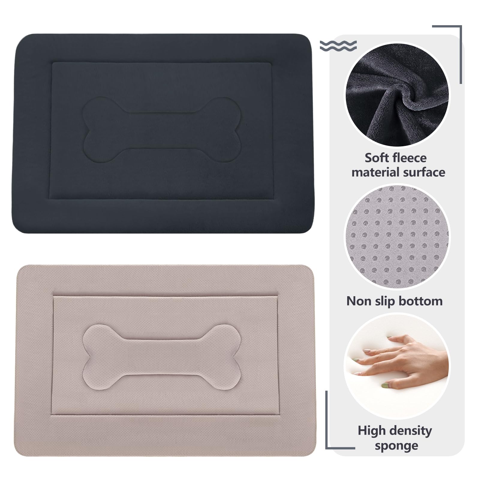 JoicyCo Dog Bed Large Crate Mat, Non-Slip Washable Flannel Mattress, 42" x 28", Dark Gray