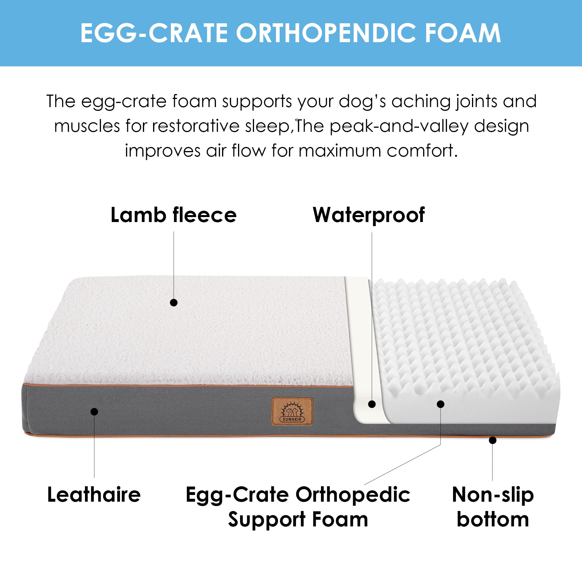 Sunheir Orthopedic Dog Bed for Large Dogs and Extra Large Dogs, XL Dog Bed with Removable Waterproof Cover and Machine Washable,