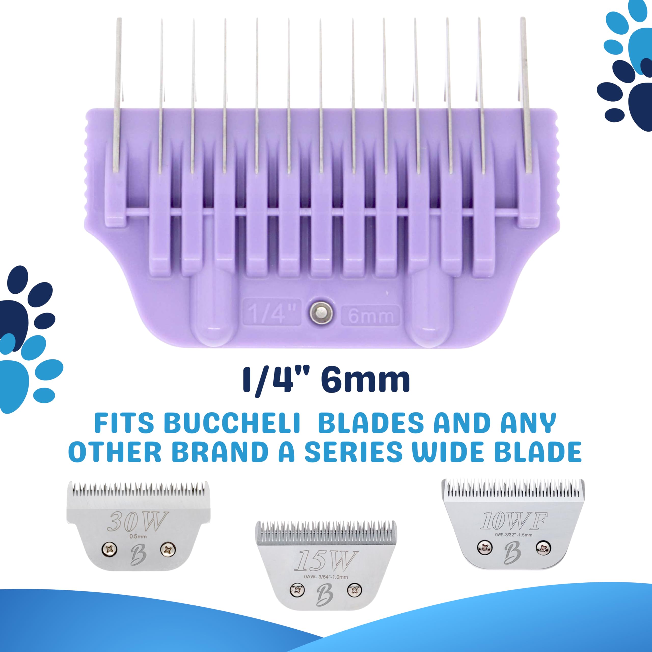 Bucchelli 6Mm 1/4'' Cut Wide Clipper Guard Attachment For A5 Type Blade |Stainless Steel Blade For Professional Groomers And Sty