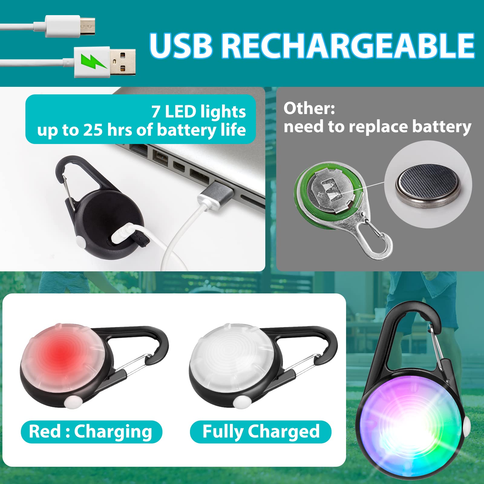 Dog Lights For Night Walking, 4 Modes Ip68 Waterproof Dog Collar Lights Clip On, High Capacity Rechargeable Pet Accessories For