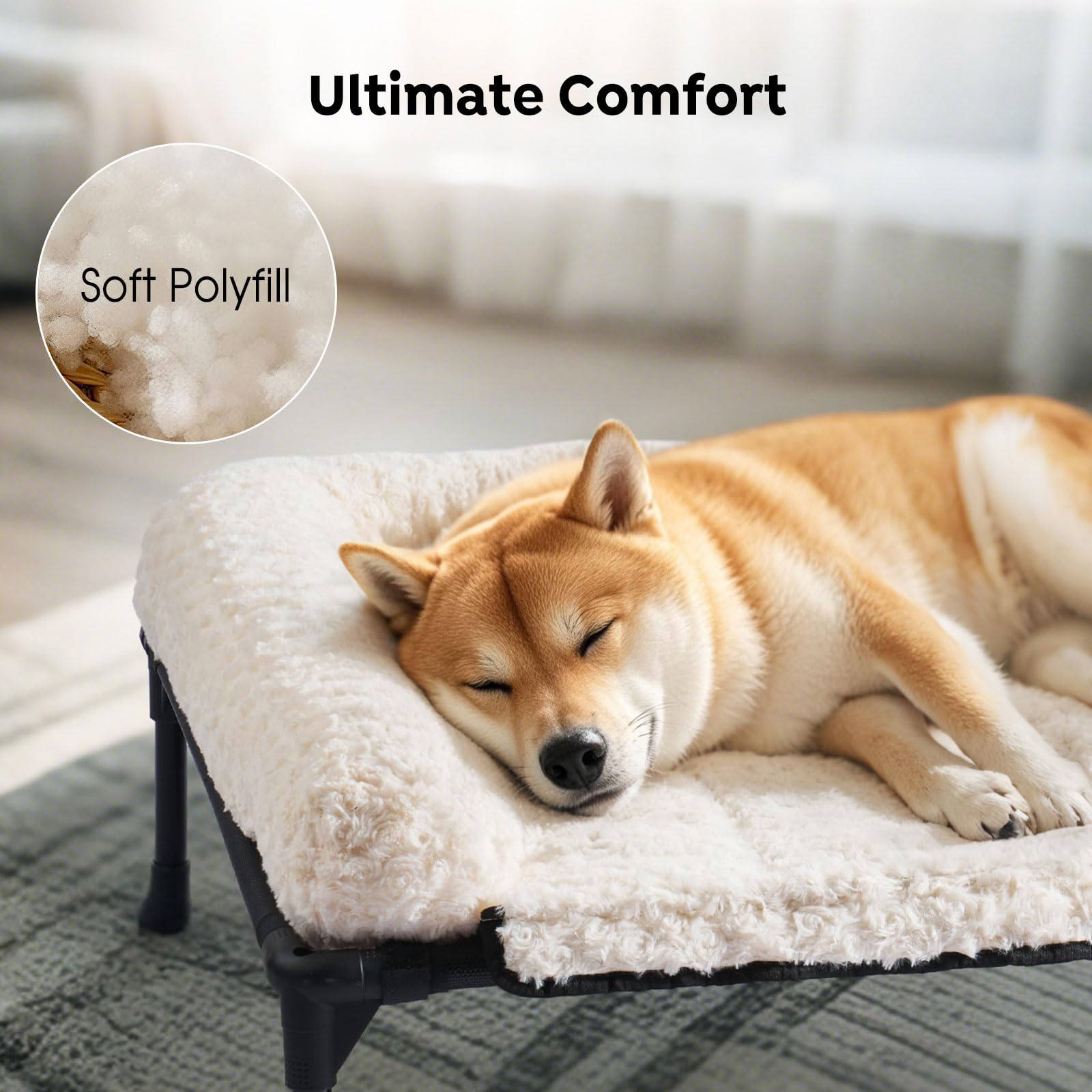Veehoo Cooling Elevated Dog Bed Add Removable Deluxe Rose Plush Bolster Cushion Mat, 35'' X 22'' Washable Dog Couch Bed, Raised