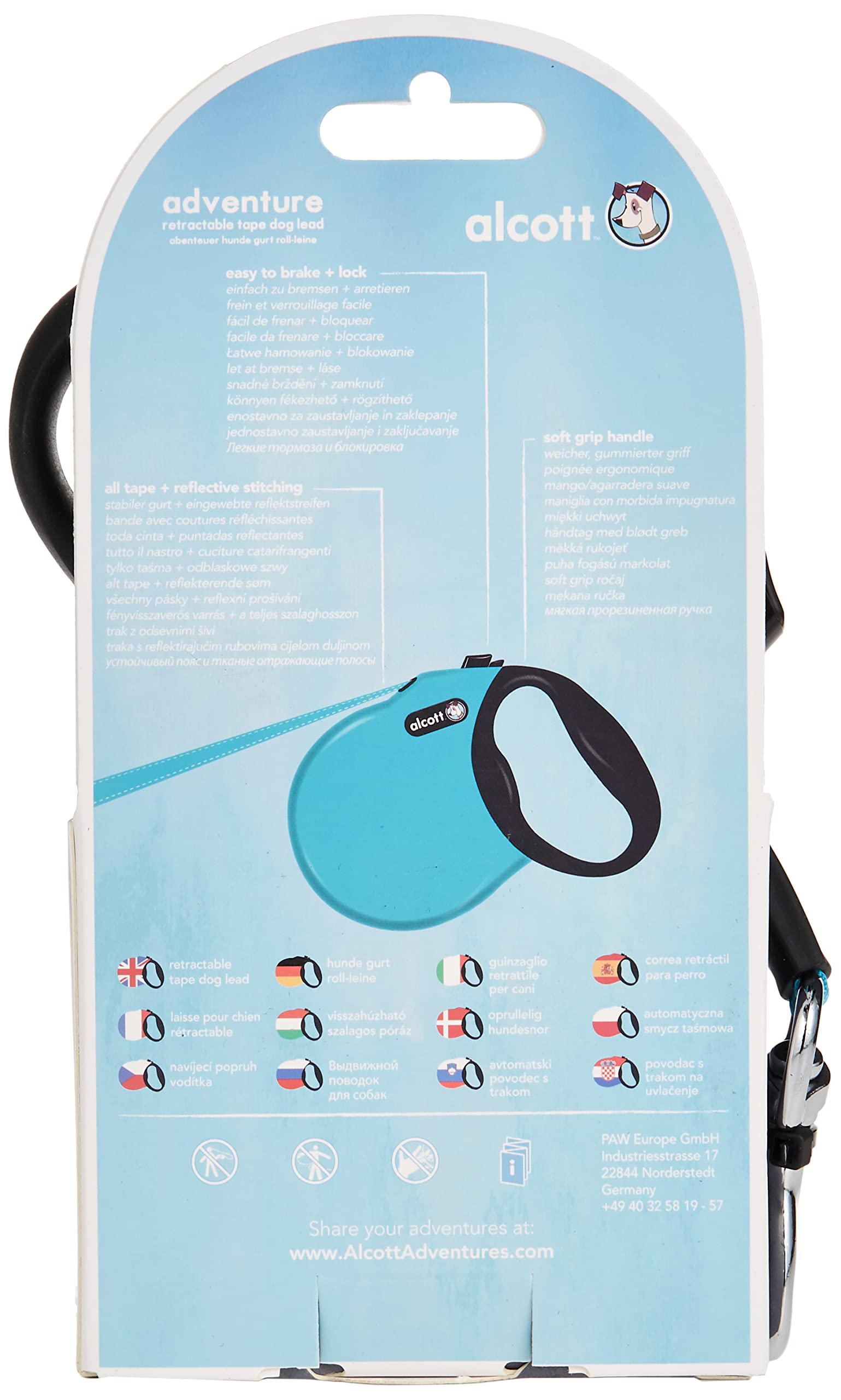 Alcott Rlsh Aa Sm Bl 16' Retractable Leash Up To 45 Lb, Small, Blue