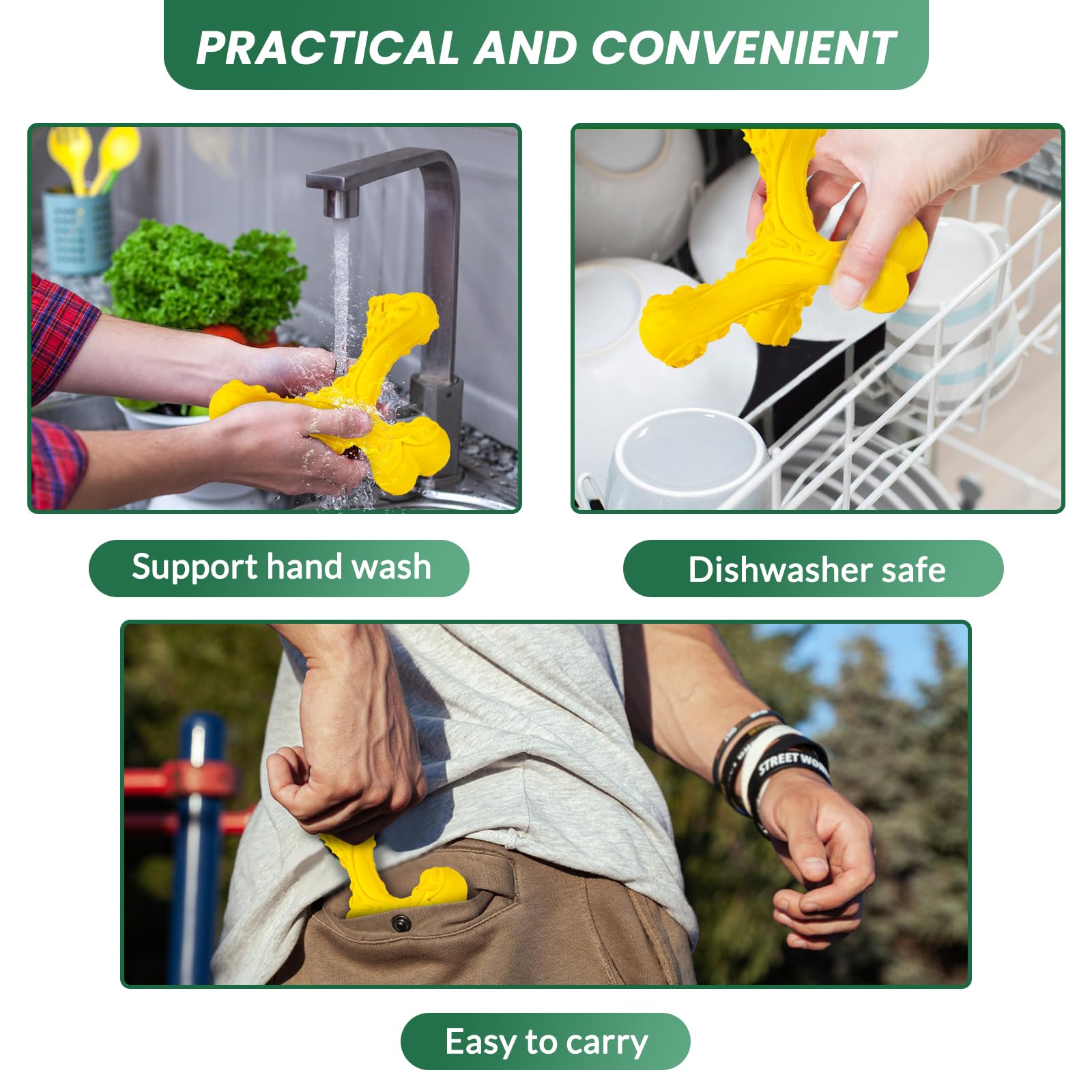 CVALIN Indestructible Dog Chew Toy for Large Breeds, Durable Rubber Bone, Yellow