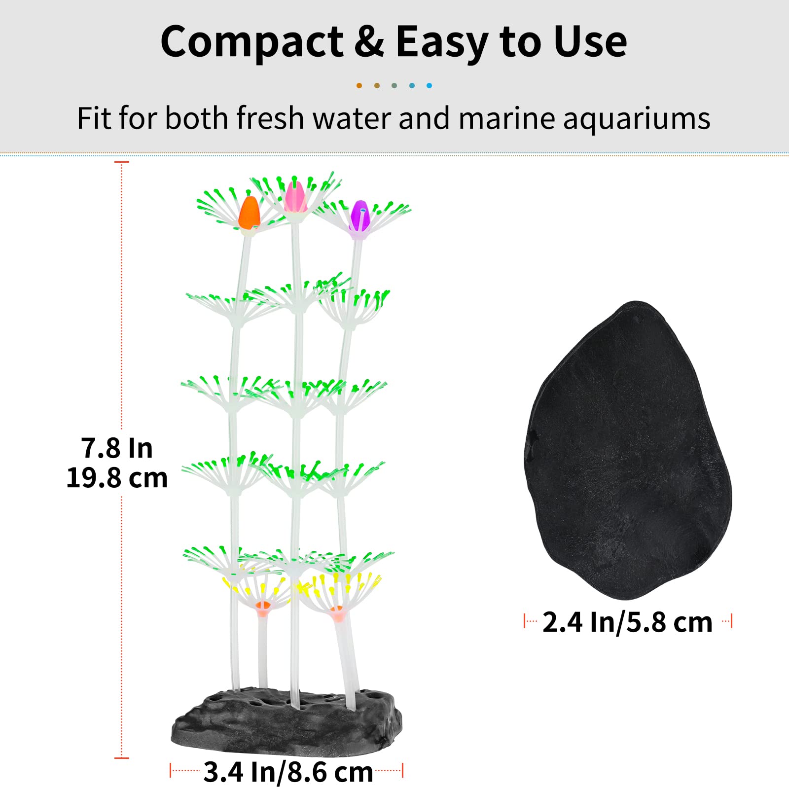 Uniclife Strip Coral Plant Ornament Glowing Effect Silicone Artificial Decoration For Fish Tank, Aquarium Landscape - Green