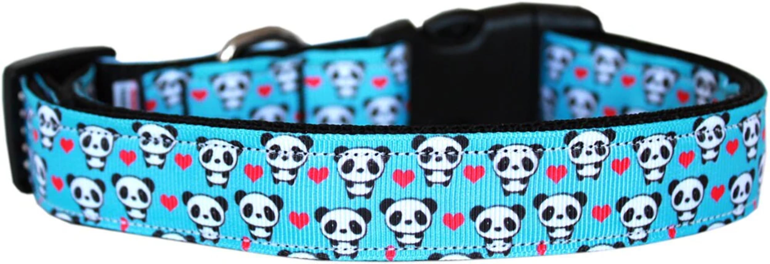 Pet Dog & Cat Nylon Collar or Leash, "Panda Love" LG Collar