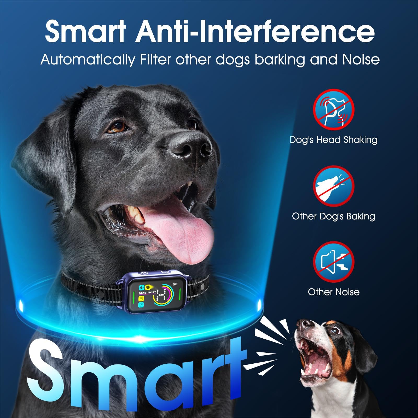 Dinjoo Bark Collar, Dog Bark Collar For Large Medium Small Dogs,Smart Bark Collar,Rechargeable Anti Barking Training Collar With