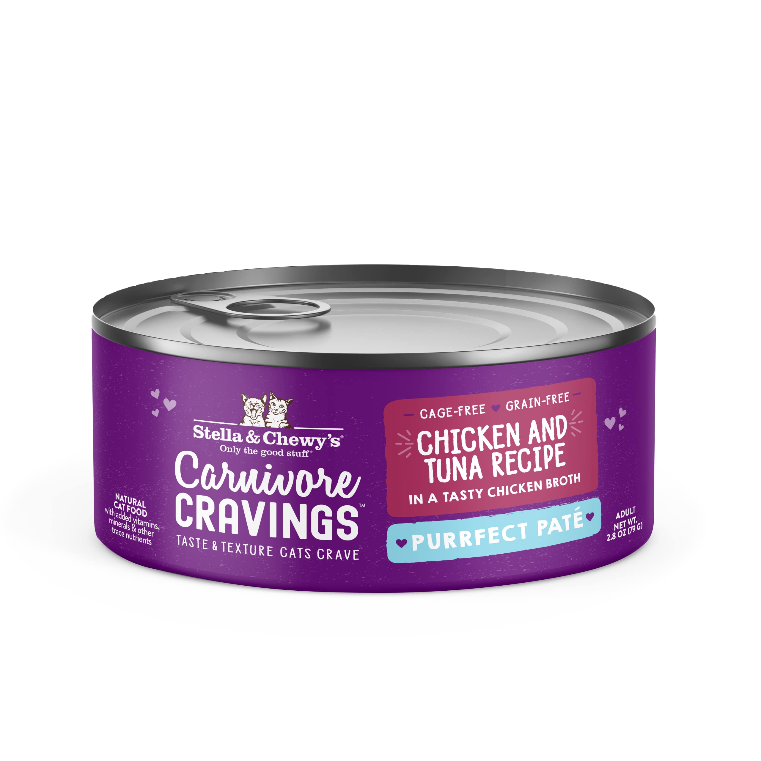 Stella & Chewys Carnivore Cravings Purrfect Pate Cans - Grain Free, Protein Rich Wet Cat Food - Chicken & Tuna Recipe - (2.8 Ou