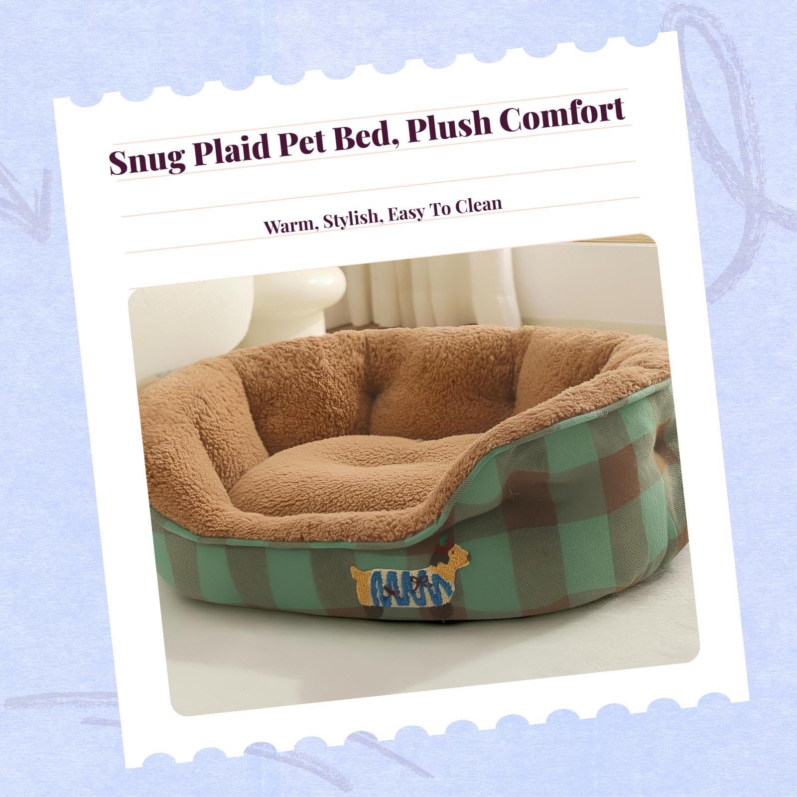 Zoomella Dog Bed, Thickened Warm Pet Sofa, Removable Cover, Suitable for Small and average Dogs Green Plaid M|Sofas, Loveseats &
