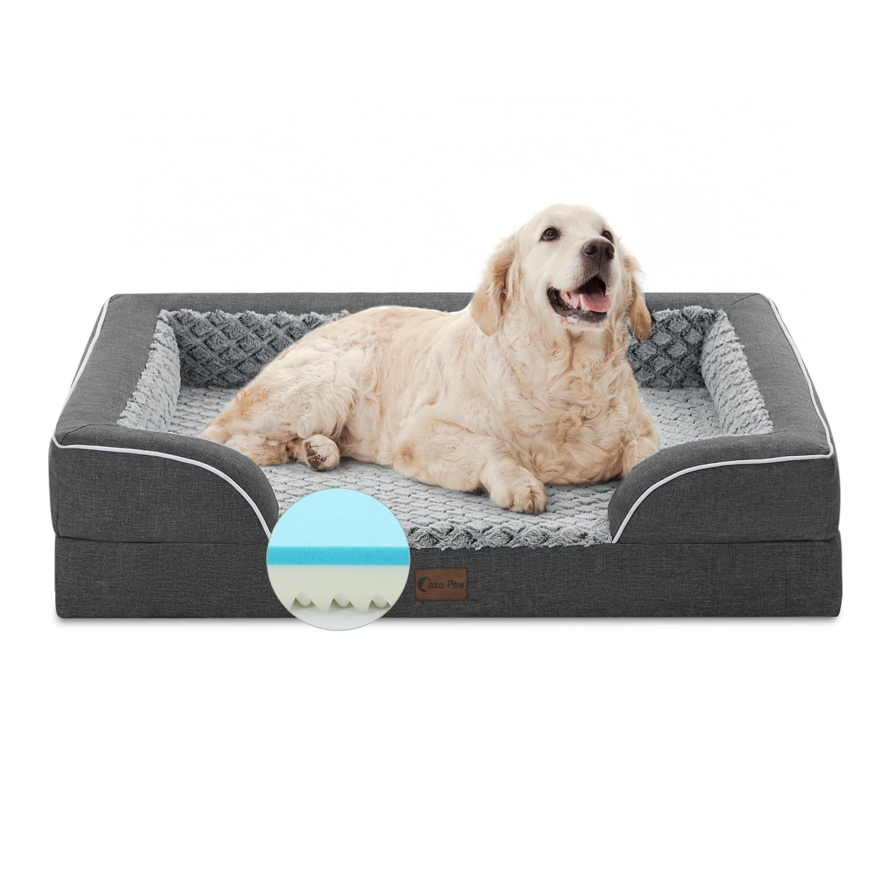 Casa Paw Orthopedic Xl Dog Bed For Extra Large Dogs, Waterproof Memory Foam Dog Beds With Sides, Non-Slip Bottom And Egg-Crate F