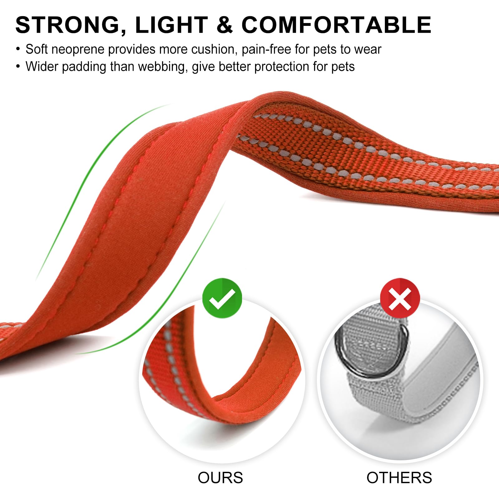 Azuza Reflective Dog Collar, Soft Neoprene Padded Pet Collar With Id Tag Ring, Adjustable For Large Dogs,Rust Red,L