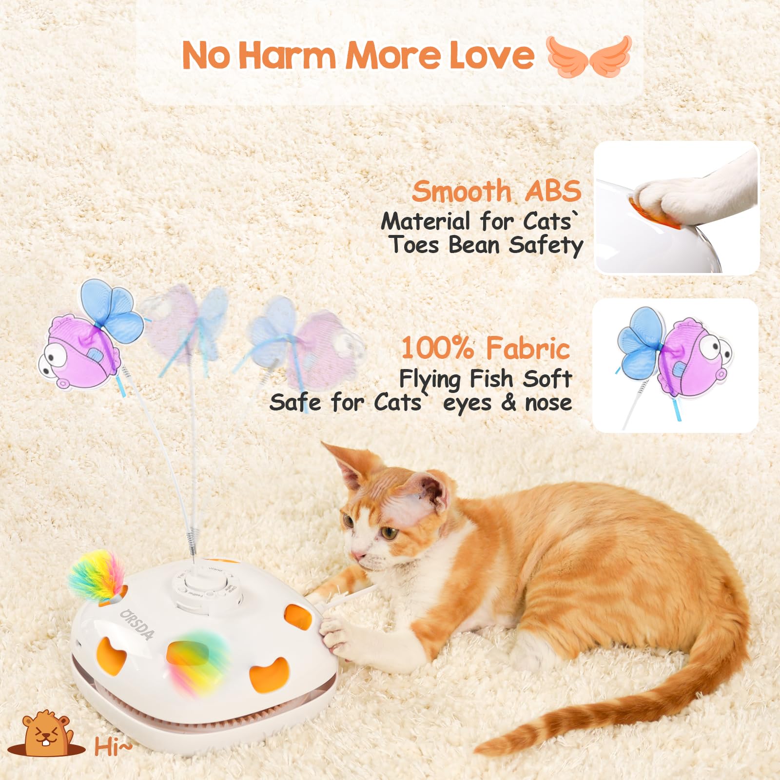 Orsda Interactive Cat Toys For Indoor Cats, Rechargeable Hide And Seek Cat Toy, Motion Cat Toys, Moving Ambush Feather (5- In-1