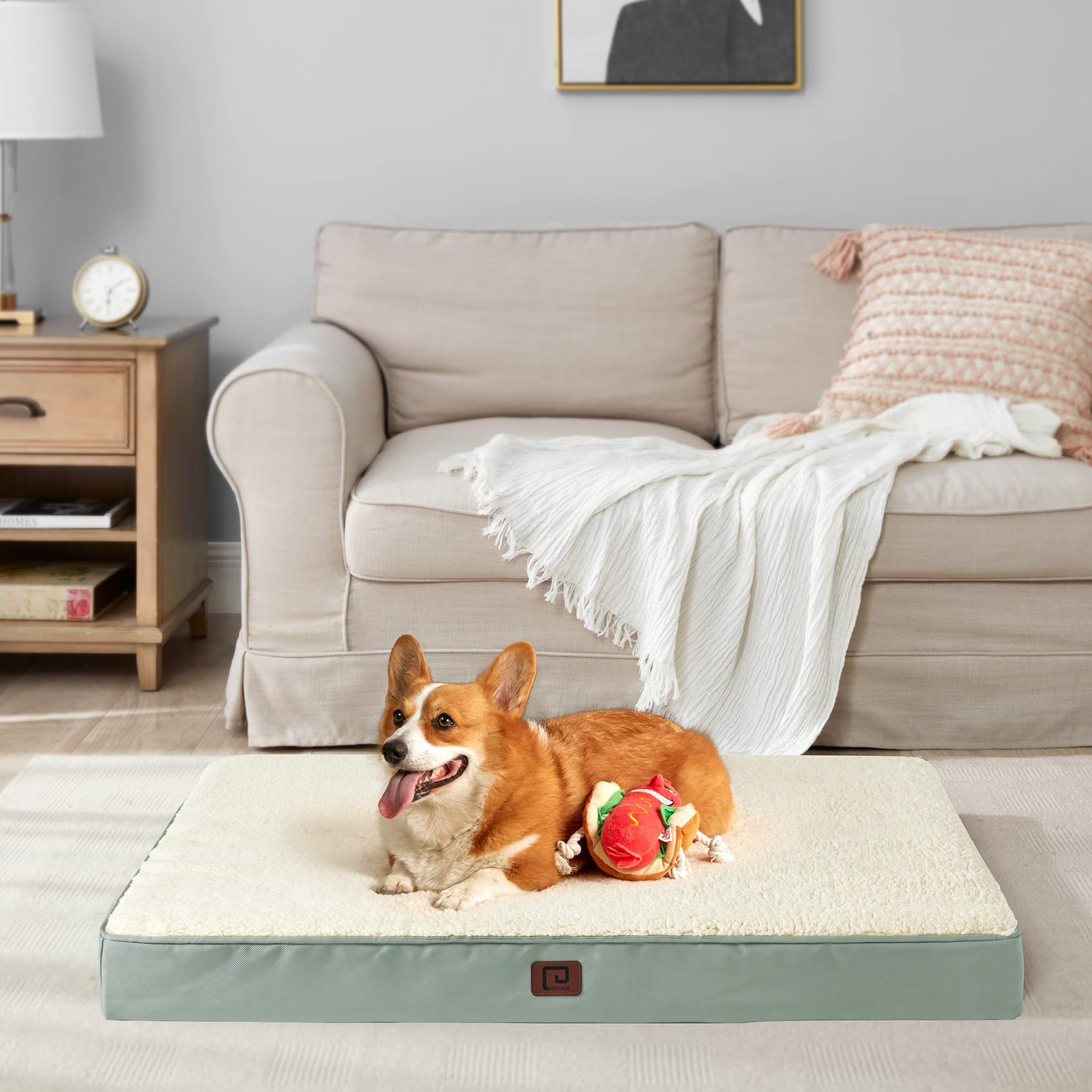 Eheyciga Washable Dog Beds For Medium Dogs, Medium Dog Bed With Removable Cover For Crate, Orthopedic Foam Pet Bed Dog Mat Mattress Cushions For Medium Dogs, Greyish Green(30 X 20)