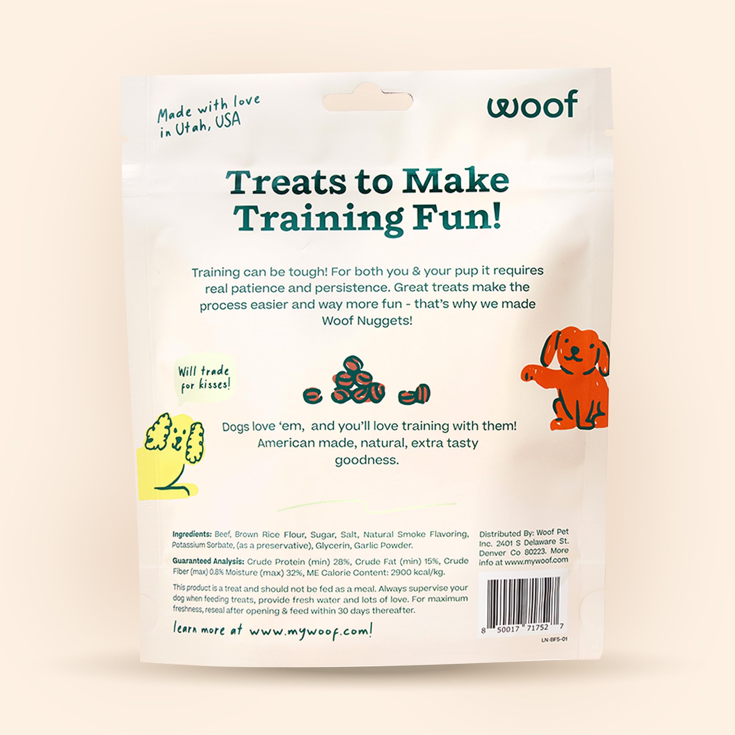 WOOF Love Nuggets, Made in The USA Dog Treats for Training, Jerky for Dogs, Bite-Sized Beef Training Treats