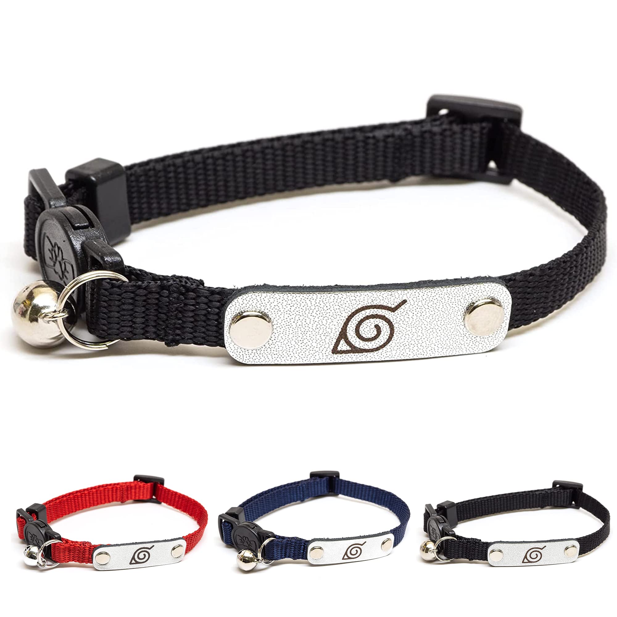 Naruto Cat Collars For Girl Cats, Boy Cats & Small Kitten Collar With Bell | Officially Licensed Naruto Shippuden Hidden Leaf Village Headband Breakaway Cat Collars For Naruto Gifts (Black, Ninja)