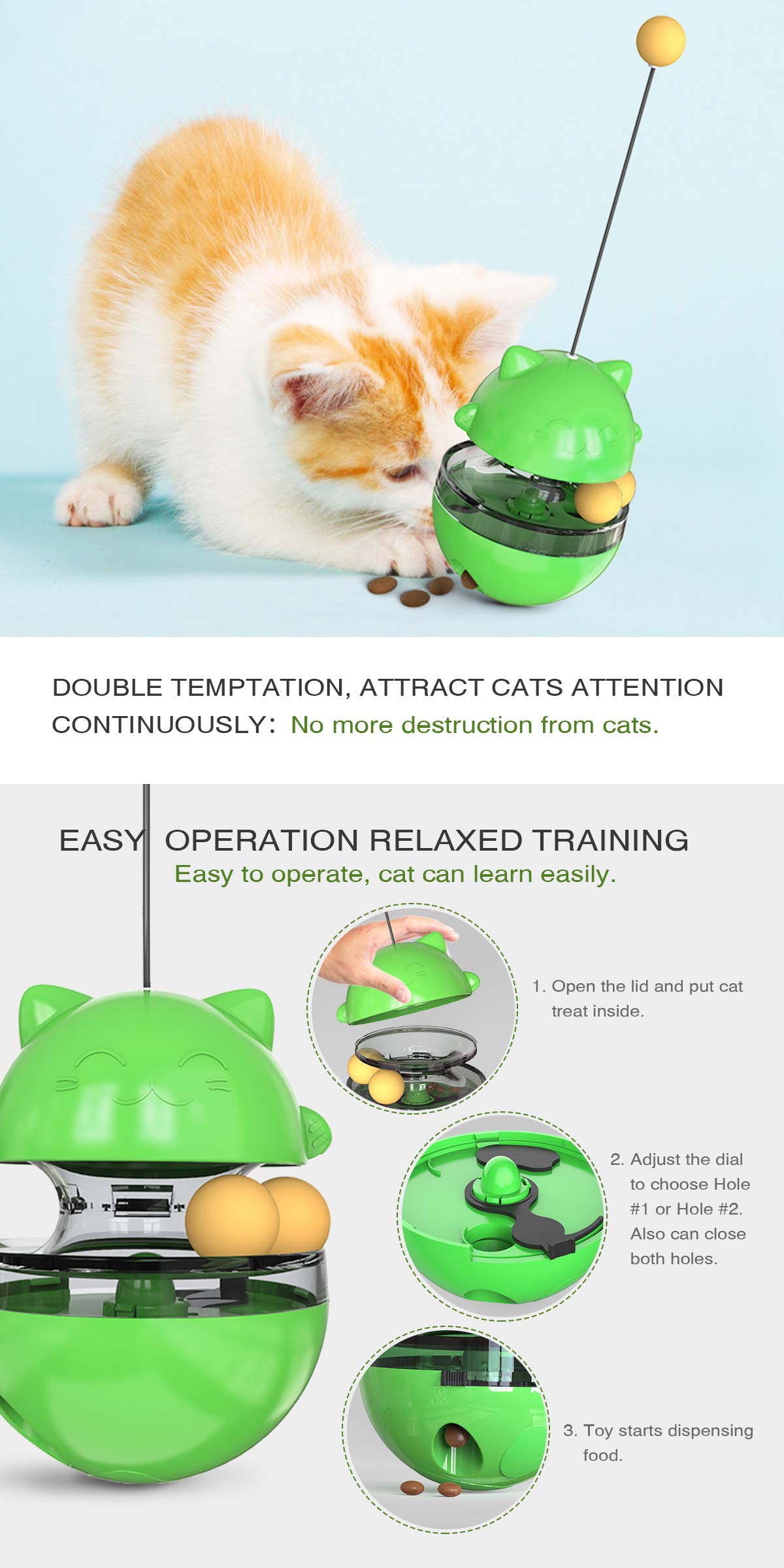 CYBERNOVA Interactive Wobble Cat Toy with a Teaser Wand, Built -in Treat Dispenser/Pet Puzzle Toy/Slow Feeder for Cats and Kitte