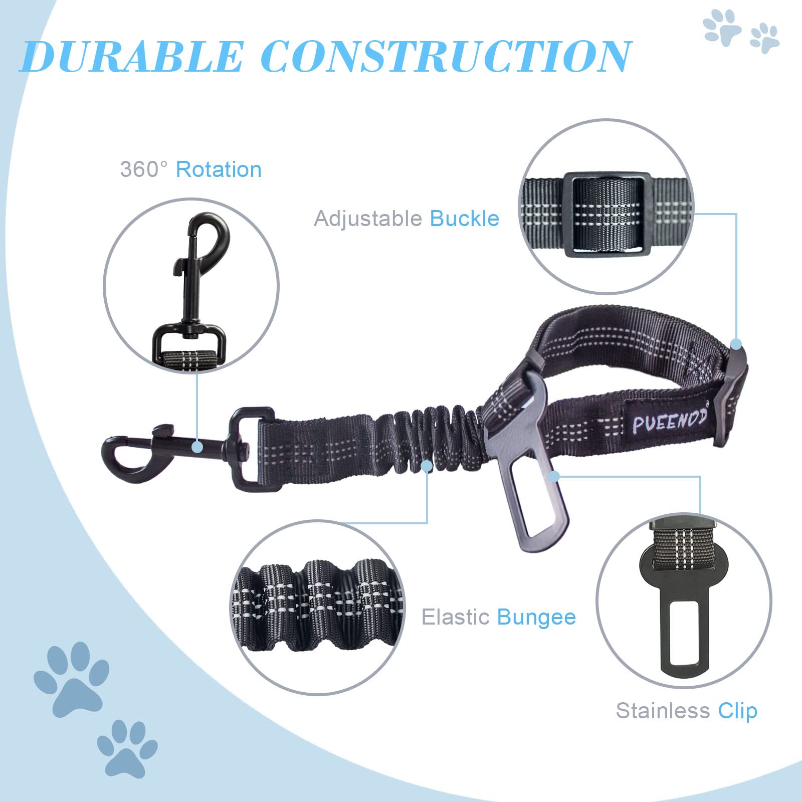 2 Pack Dog Seat Belt Adjustable Dog Car Seatbelts For Vehicle Nylon Pet Safety Seat Belt With Elastic Bungee Buffer Reflective &