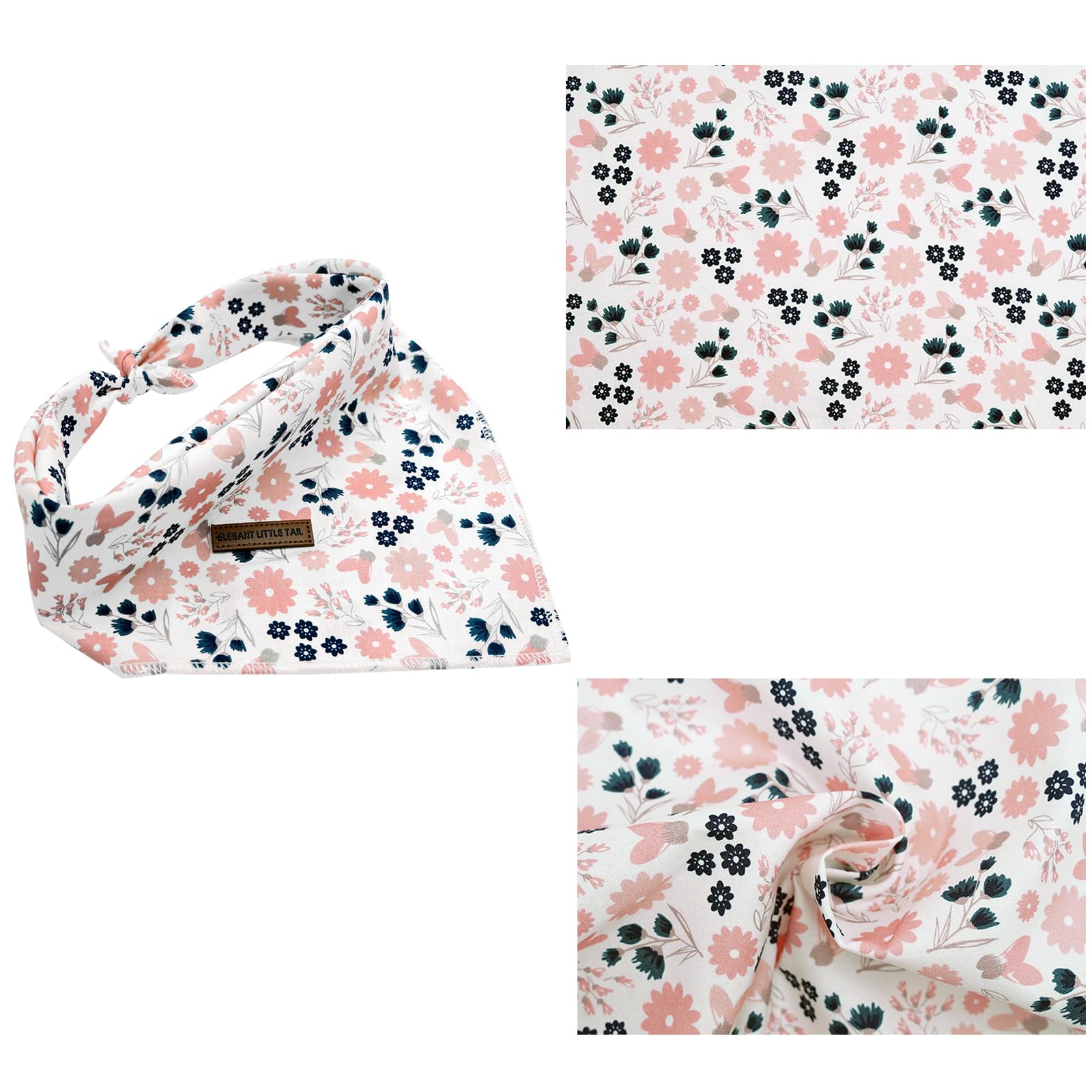 Elegant Little Tail Floral Dog Bandana - Washable Gift Scarf Kerchief Adjustable Pet Bib For Small To Large Dogs