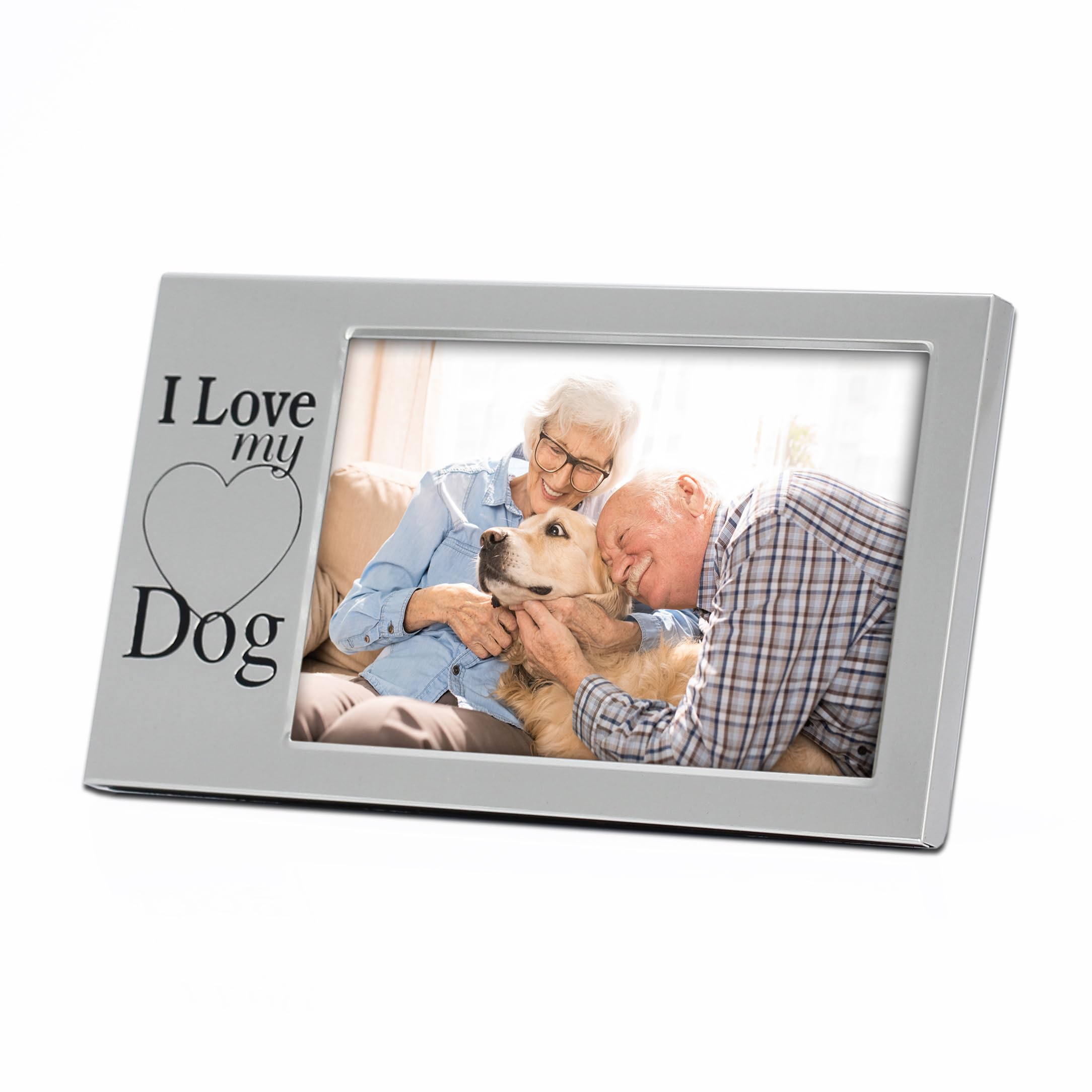 Mimosa Moments Brushed Silver Metal 6X4 Pet Picture Frame Saying I Love My Dog (Brushed Silver-Dog, 4X6 Horizontal)