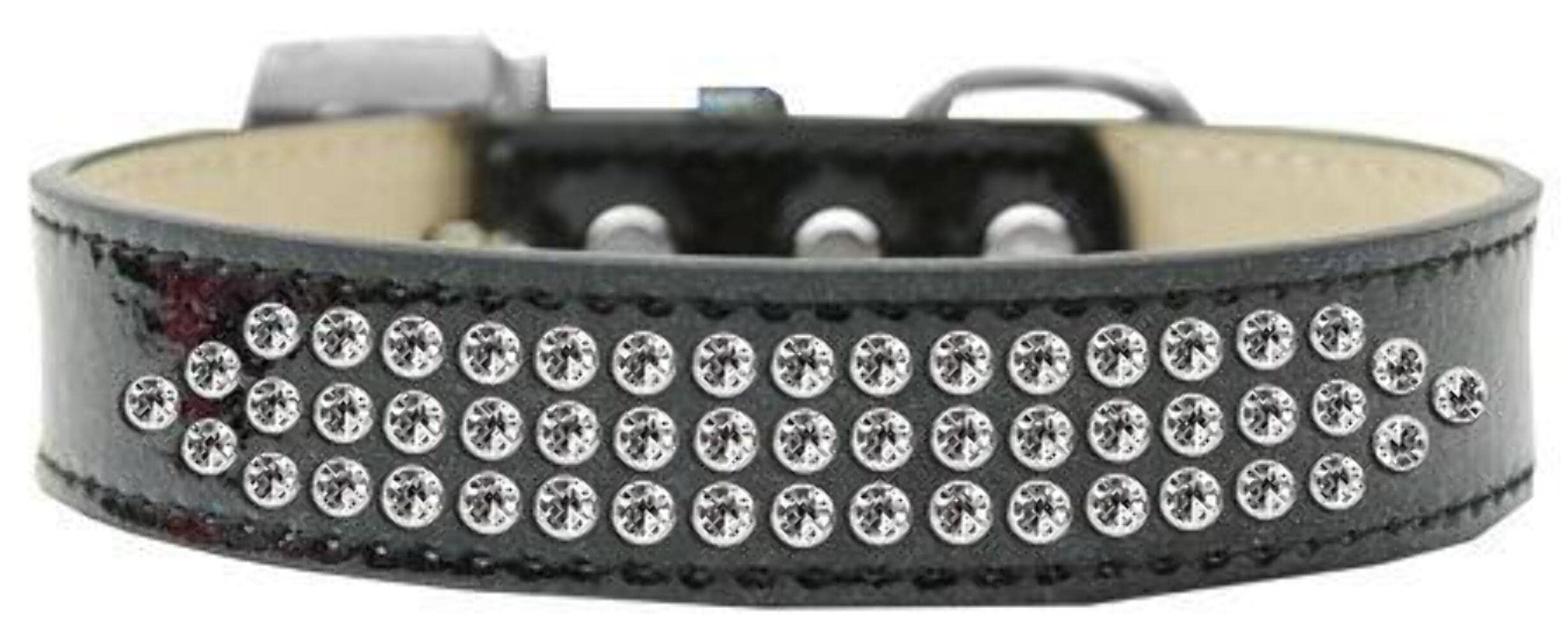 Mirage Pet Products Three Row Clear Crystal Ice Cream Dog Collar, Size 12, Gold