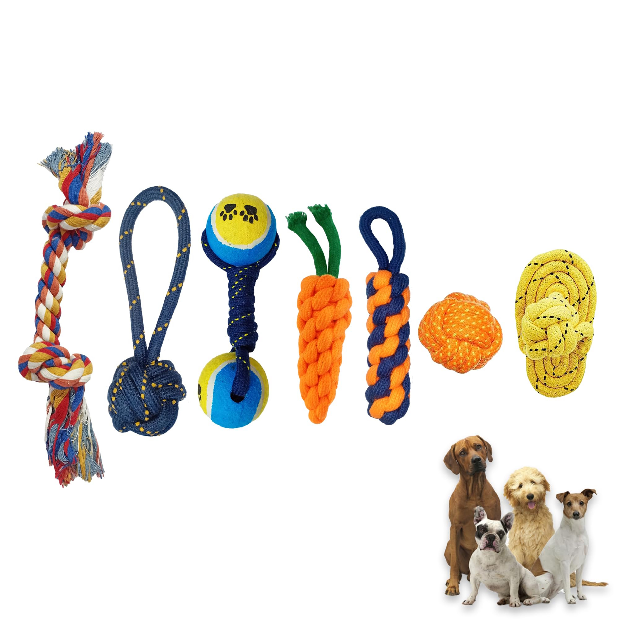 Tuco Combo Of 7 Pet Dog Chew Toys For Puppy Playing Teething Tug Toy Pet Accessories