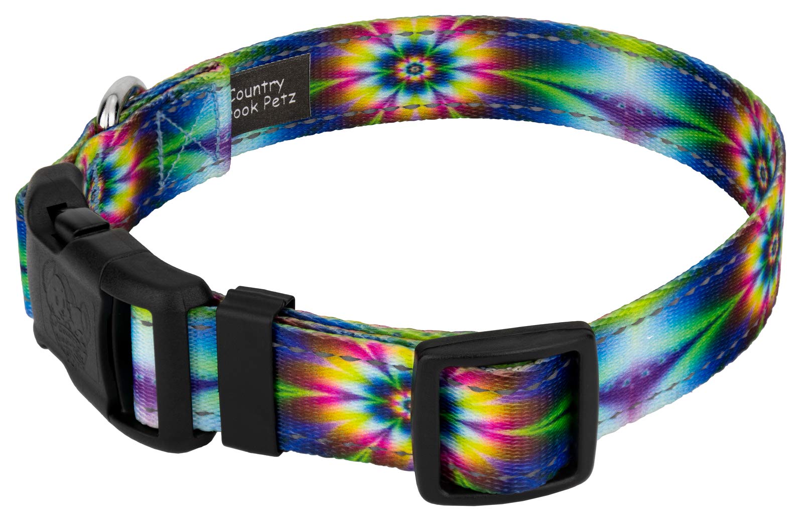 Country Brook Petz - Deluxe Tie Dye Flowers Reflective Dog Collar Collection Featured Night Safe Designs (5/8 Inch, Small)