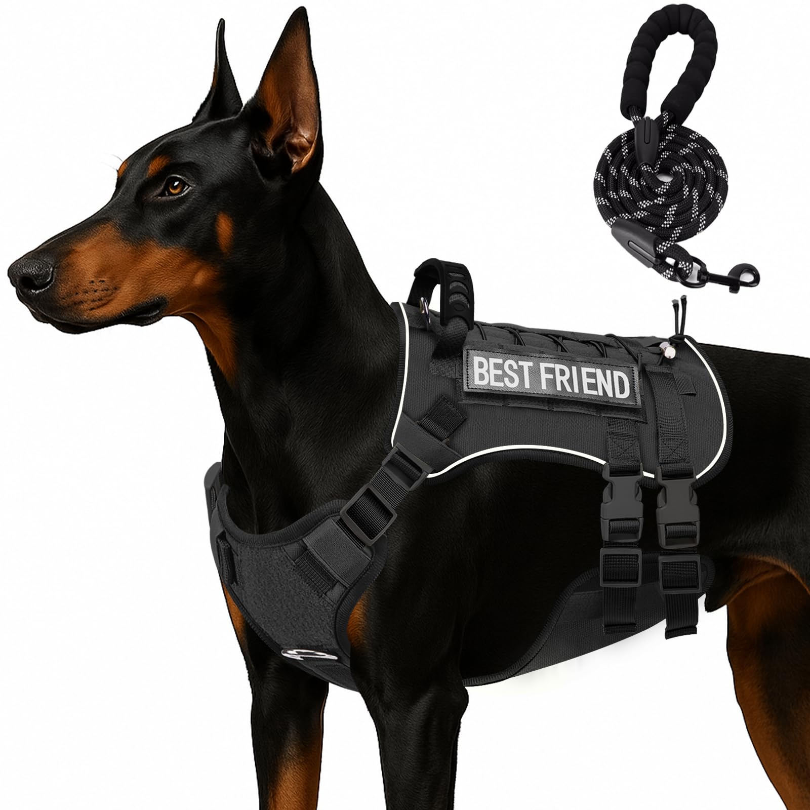 Xihan Tactical Dog Harness for Dogs,Tactical Vest and Leash Set,Patches,Adjustable and Reflective Military Pet Harness for Train