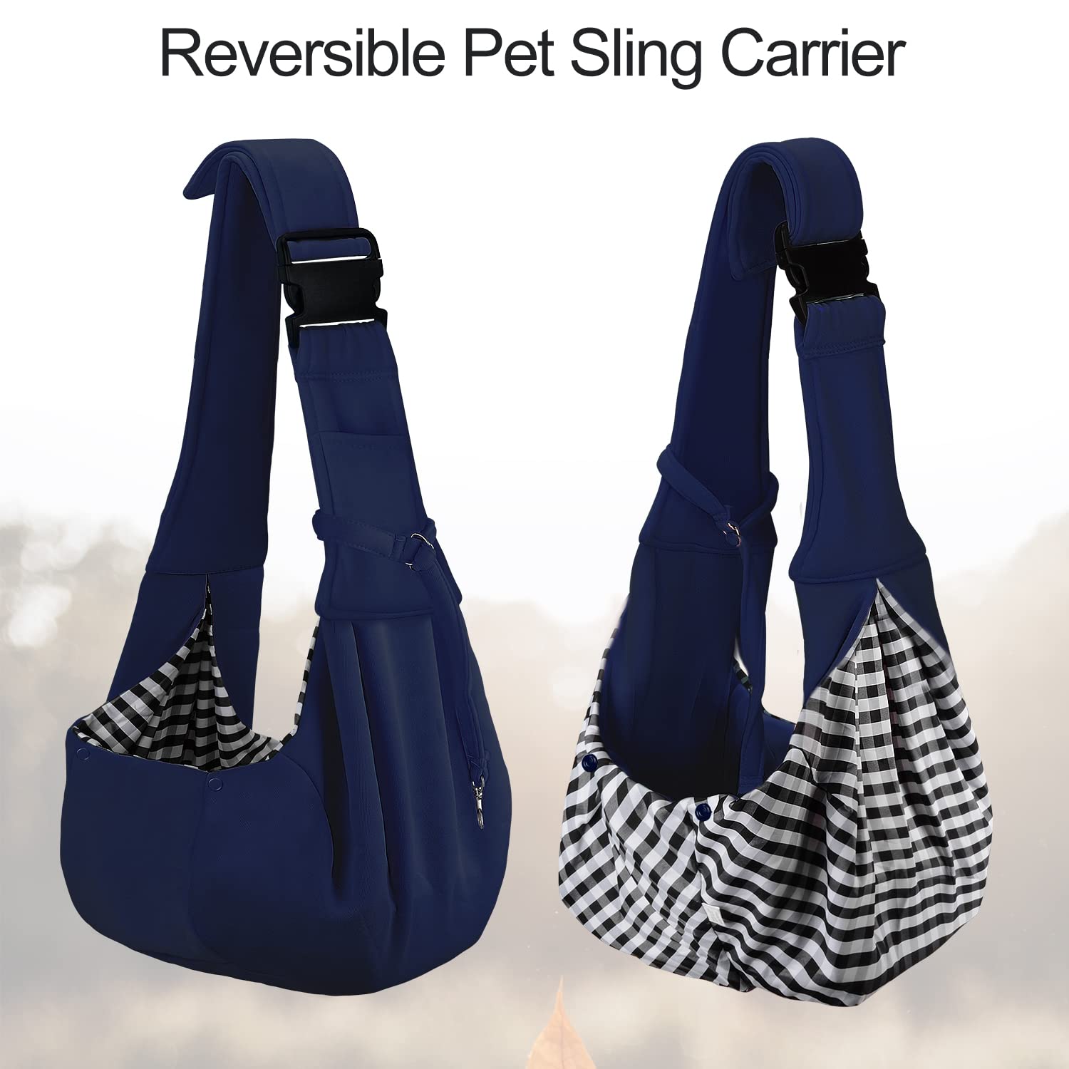 Petloft Reversible Dog Cat Sling Carrier, Small Dog Carrier, Adjustable Dog Sling, Hands Free Cross Body Carrier With Collar Hook For Dog/Cat/Bunny Up To 11Lb (Blue)